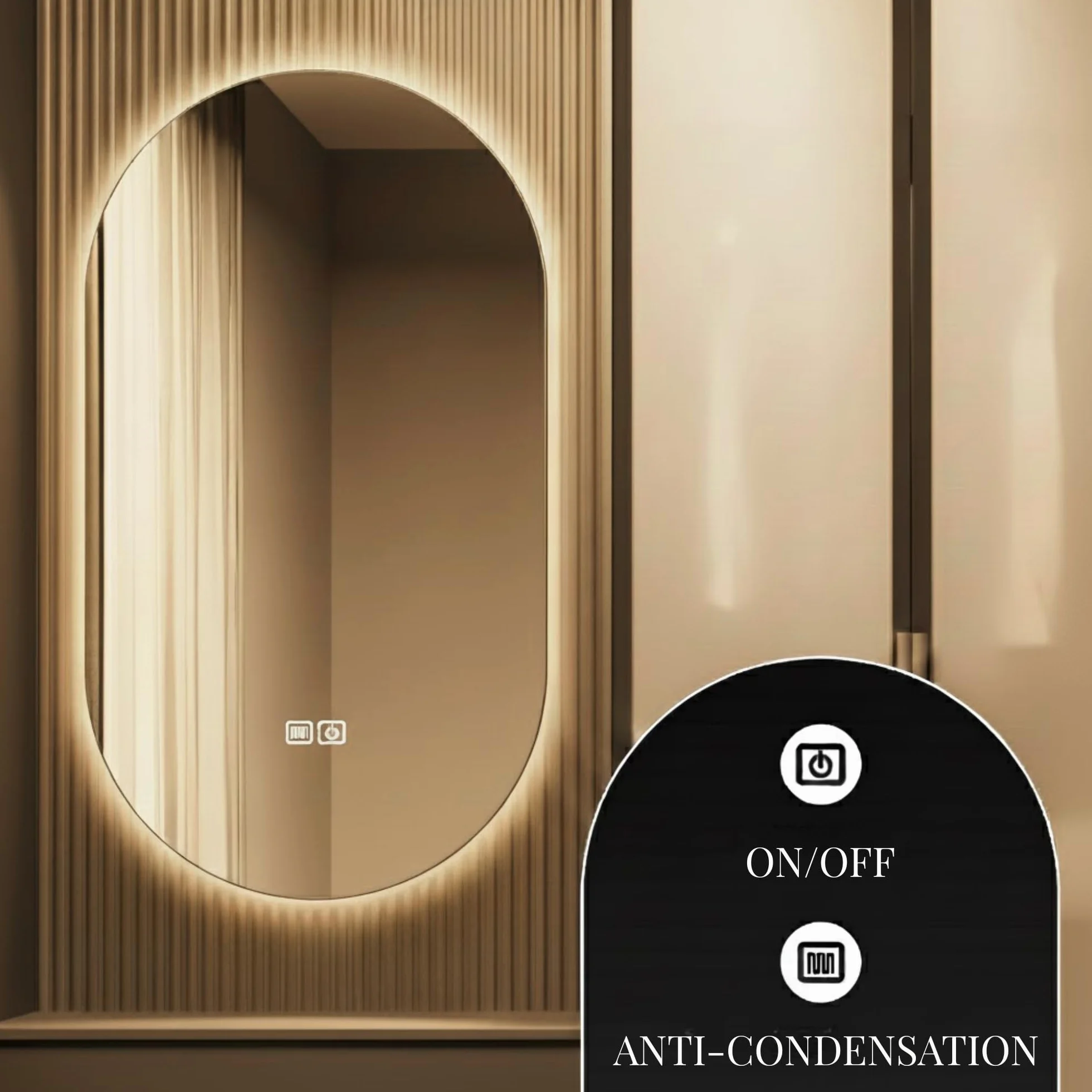 Bayt Miroir de Salle de Bain Ovale avec Éclairage LED, Anti-Buée, 2 Modes d’Éclairage, Miroir Mural 50 x 90 cm