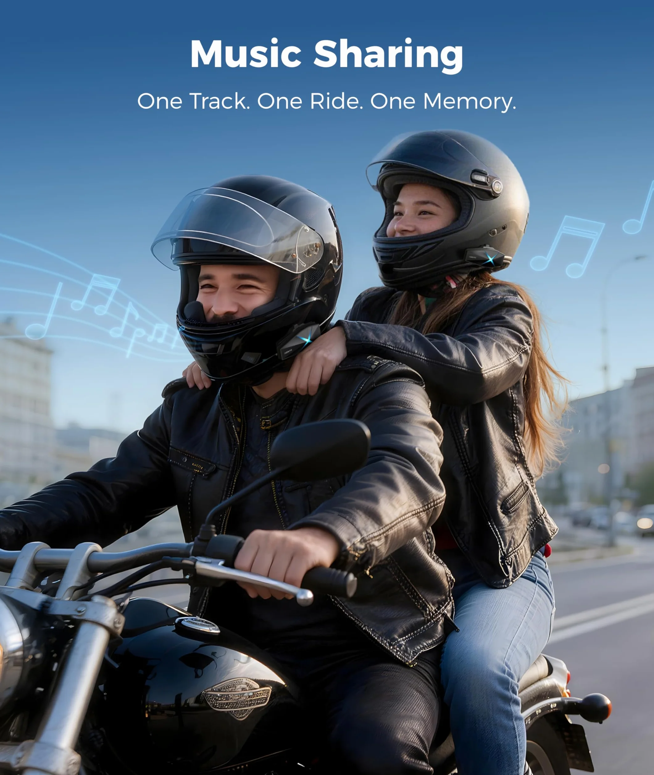 ASMAX F1s Motocyklowy zestaw słuchawkowy Bluetooth z inteligentnym sterowaniem głosowym, systemy komunikacji z kaskiem siatkowym, podwójny chip z wielozadaniowością dźwięku, udostępnianie muzyki, ENC