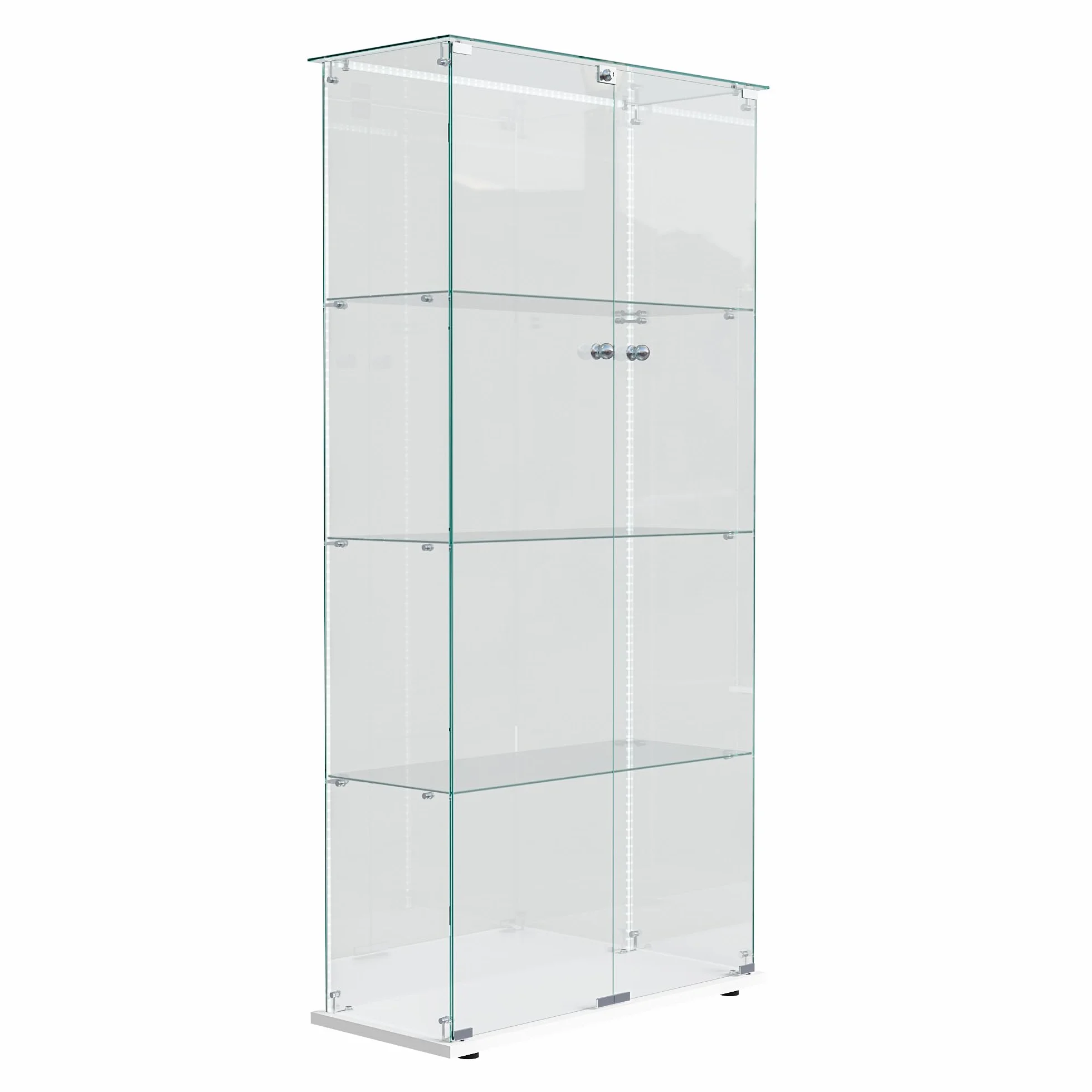 Vitrine en Verre à 2 Portes avec LED, Armoire de Présentation Moderne avec Serrure, Étagères de Rangement, Meuble Vitrine pour Salon, Chambre ou Bureau (Blanc L, 4 étages)