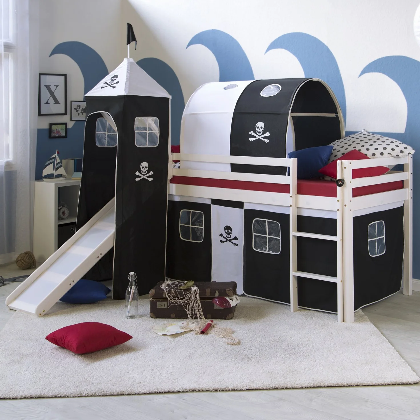Homestyle4u Tunnel pour Enfant Lit Design, Bois, Bois Dense, Noir, 100 x 90 x 70 cm