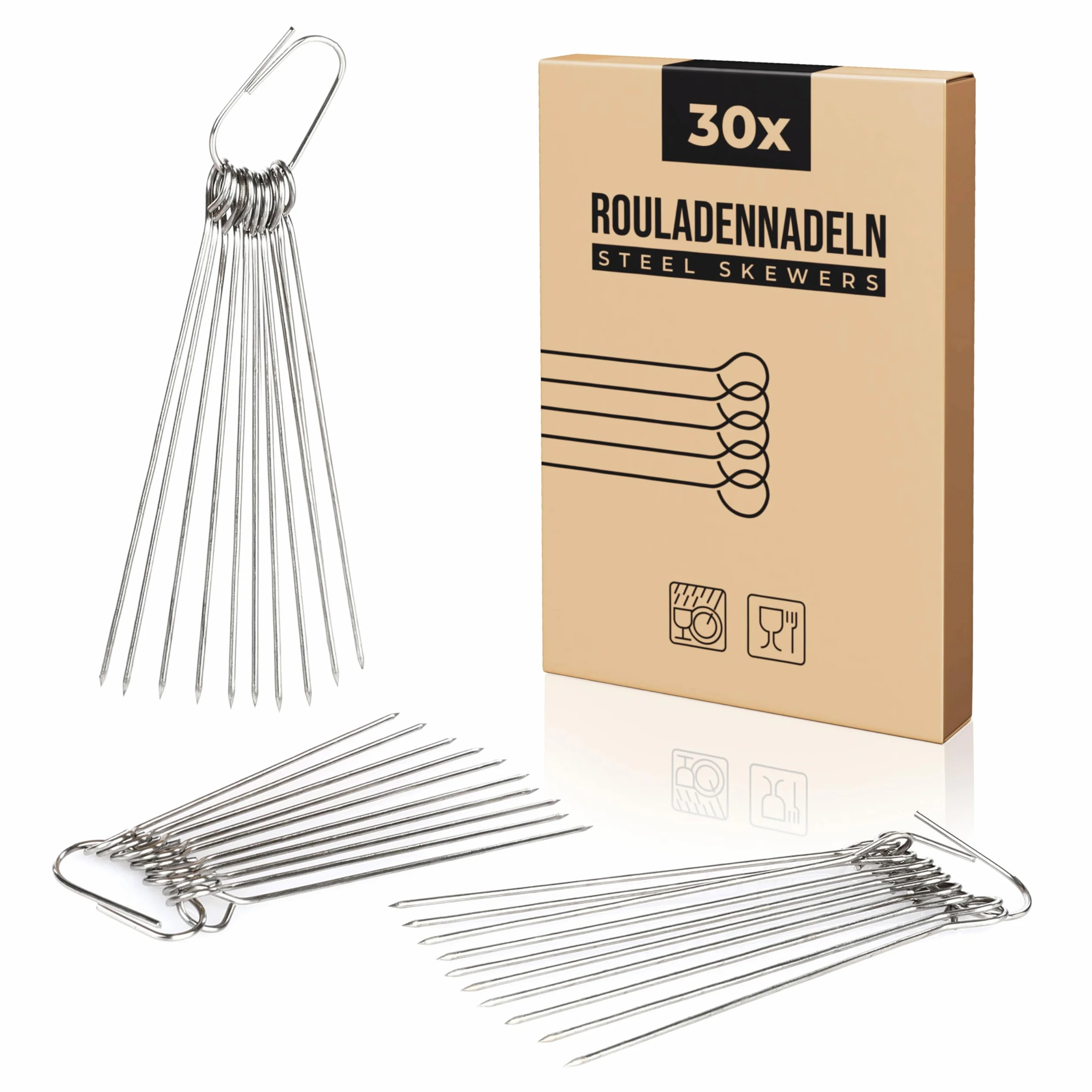 Lot de 30 aiguilles à roulade en acier inoxydable 11 cm pour viande, rouleaux de chou, brochettes