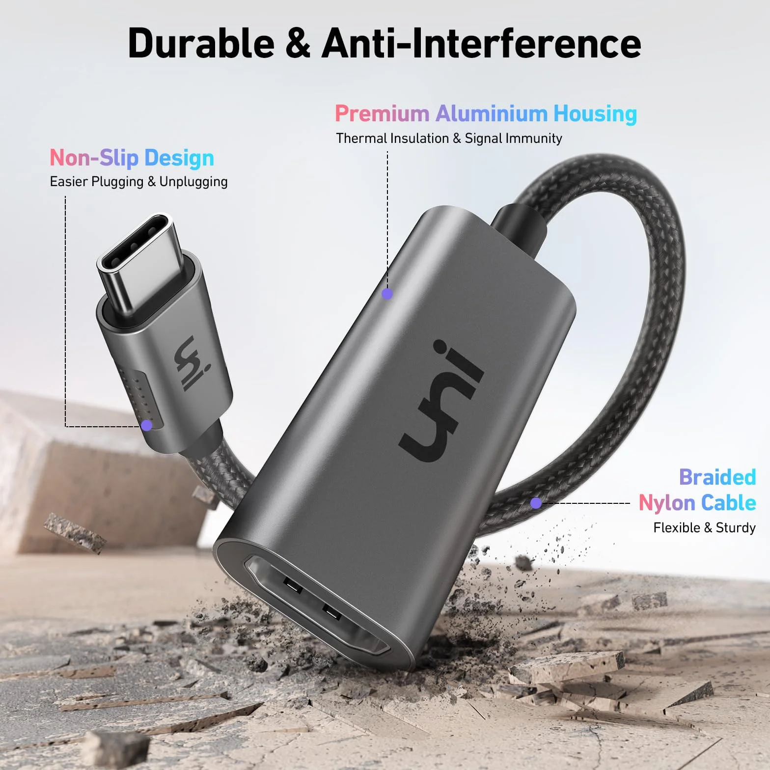 Adapter uni USB C do HDMI 4K@60Hz Adapter Thunderbolt 3-HDMI Kompatybilny z MacBookiem Pro, MacBookiem Air, iPad Pro, Surface Pro, Galaxy, Dell itp. – Szary