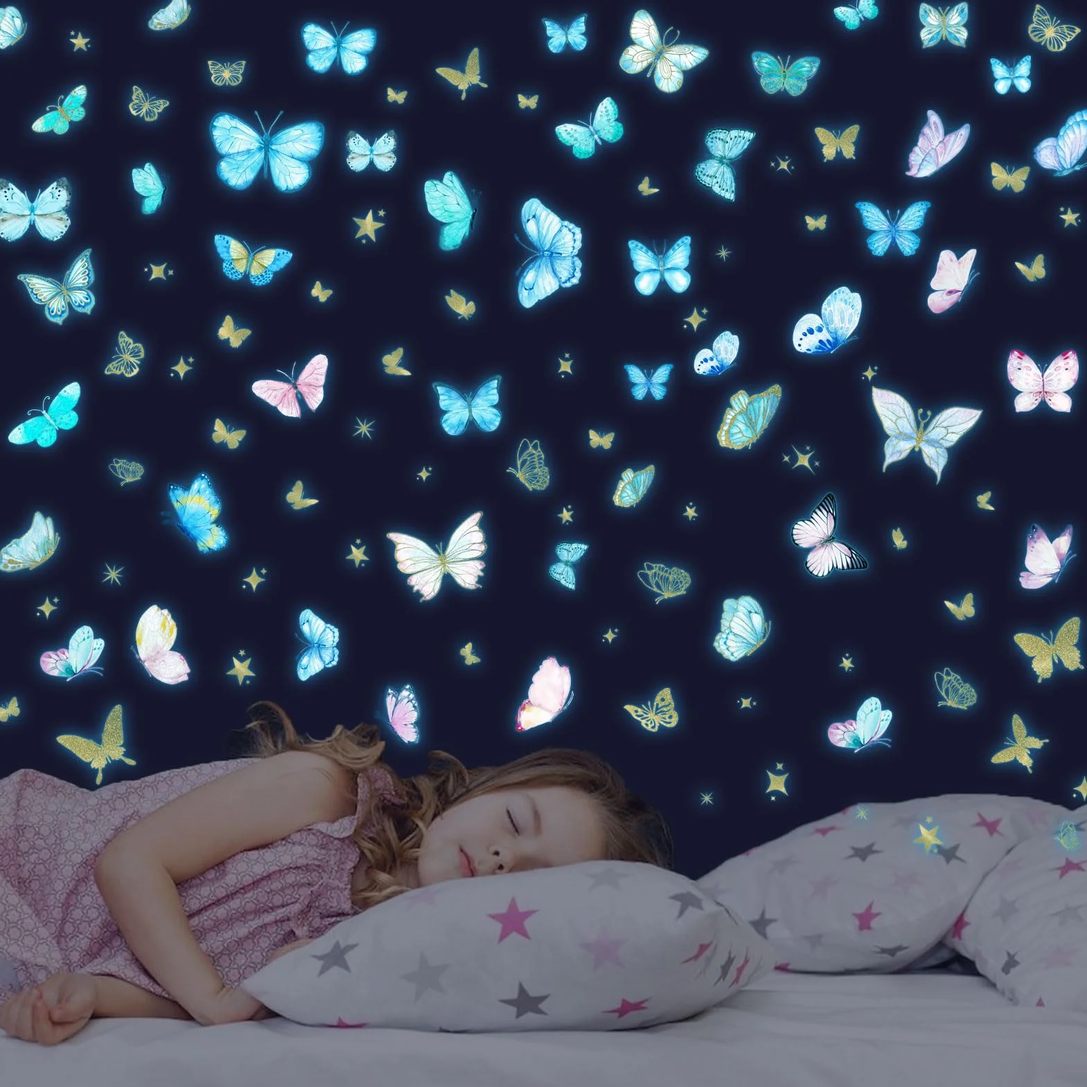 Sticker Mural Lumineux Papillon Phosphorescent Autocollant Muraux Fluorescents Enfant Chambre Décoration Bleu