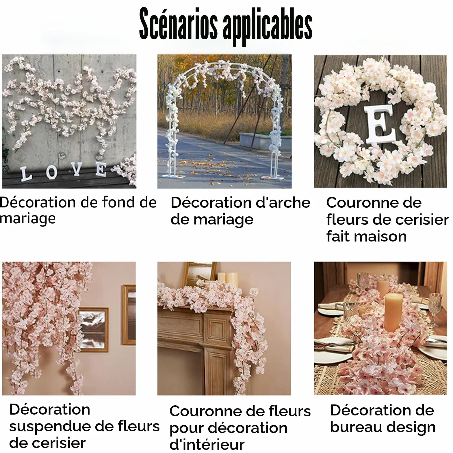 Guirlandes de Fleurs de Cerisier Artificielles 180cm 3 Pièces Décoration Extérieure Maison Jardin Mariage