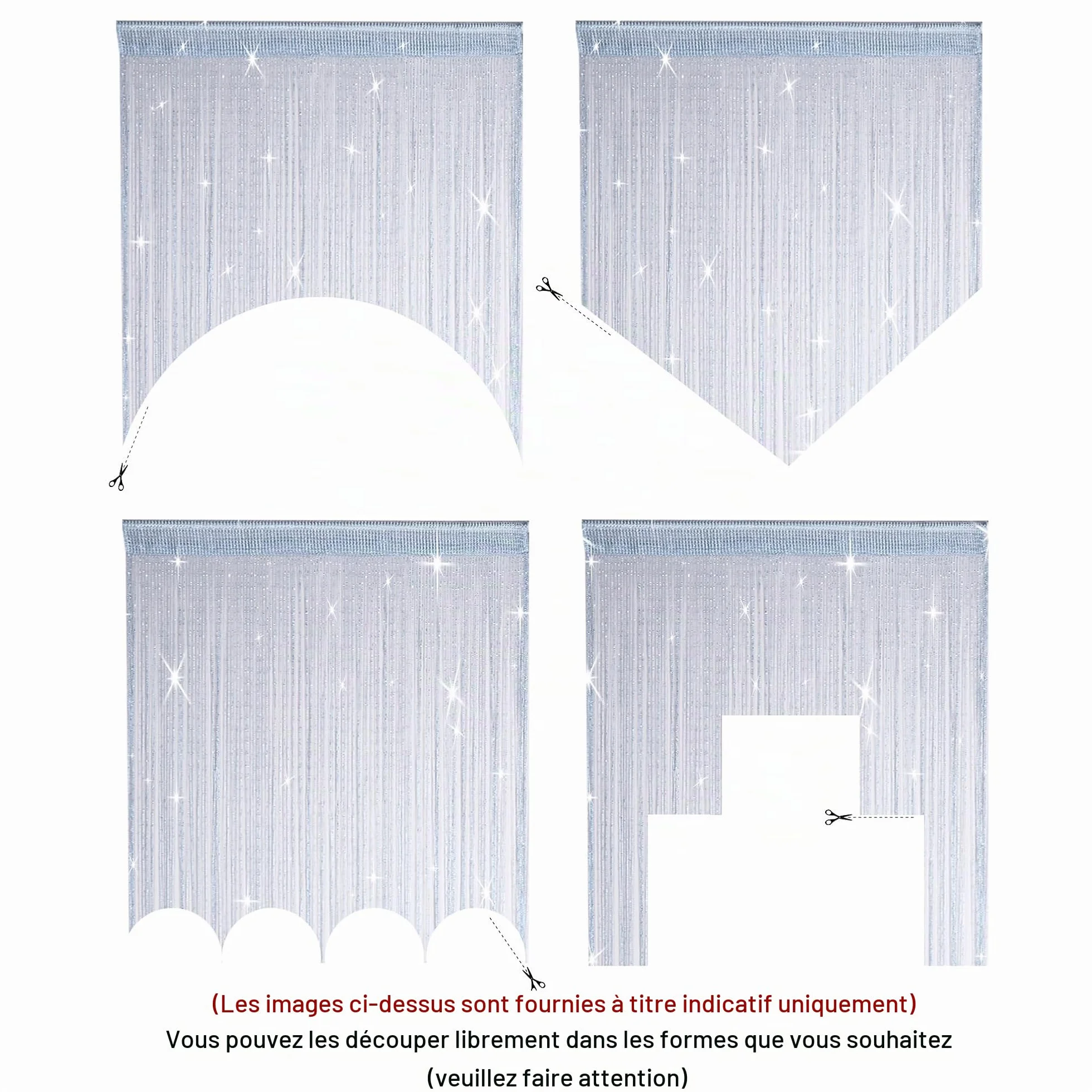 Rideaux Fils Paillette 100x200cm Lot de 2 Argenté Décoration Fenêtre Porte