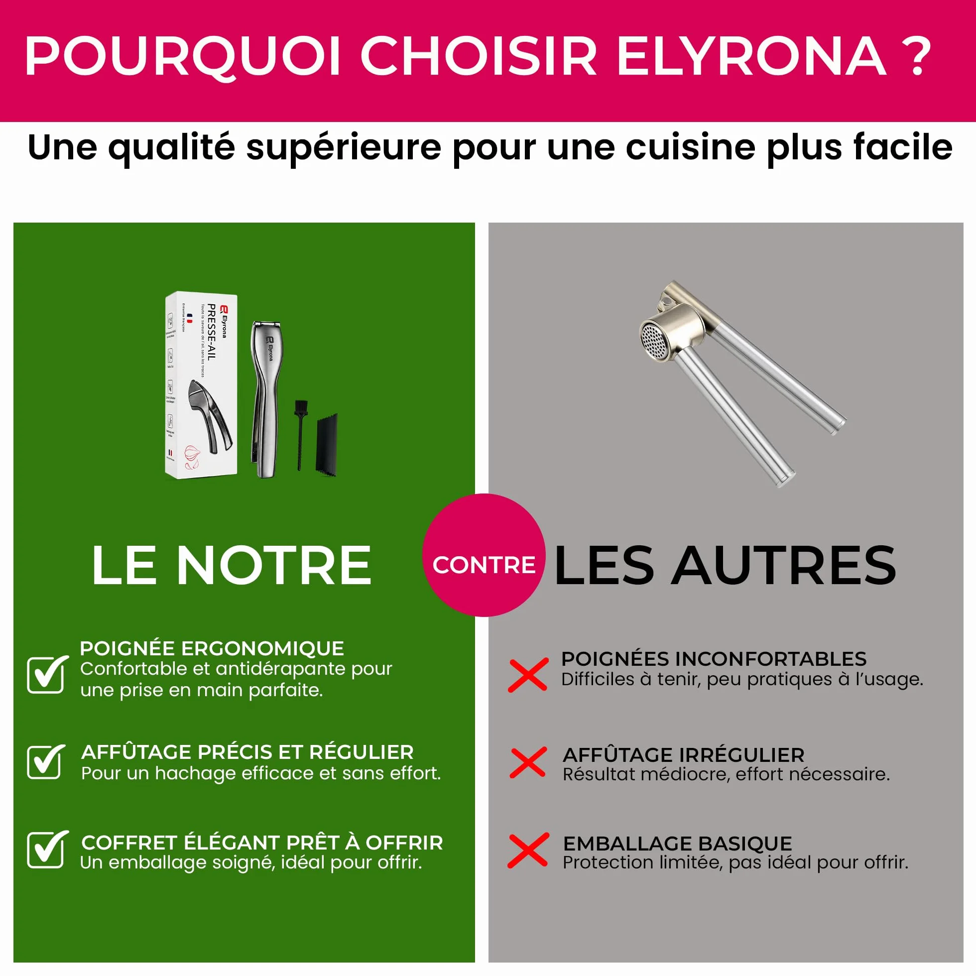 Presse Ail Professionnel - Hachoir Manuel & Écrase Ail - Garlic Press Crusher - Coupe Râpe - Ustensiles Cuisine