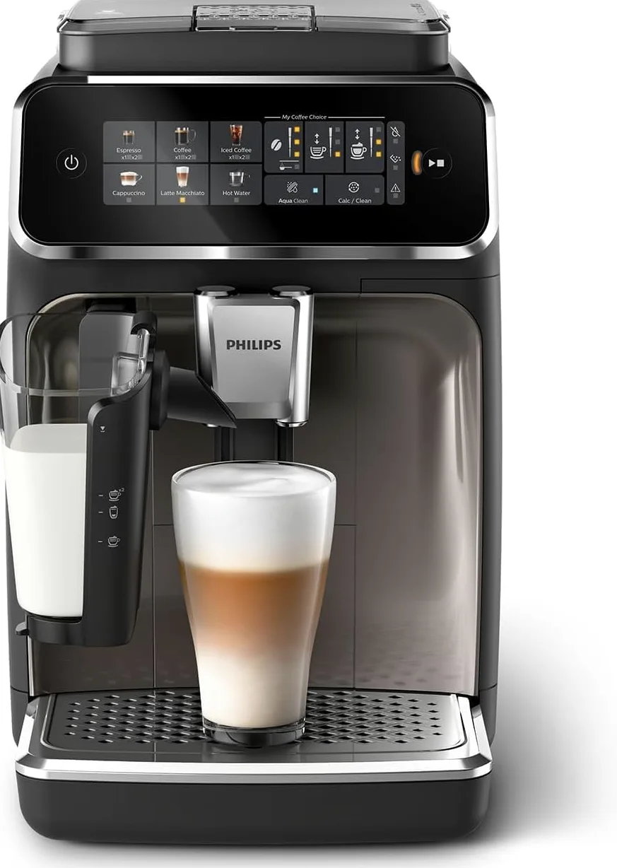 PHILIPS machine à café grain 3300, 6 boissons, LatteGo, Noir Chrome