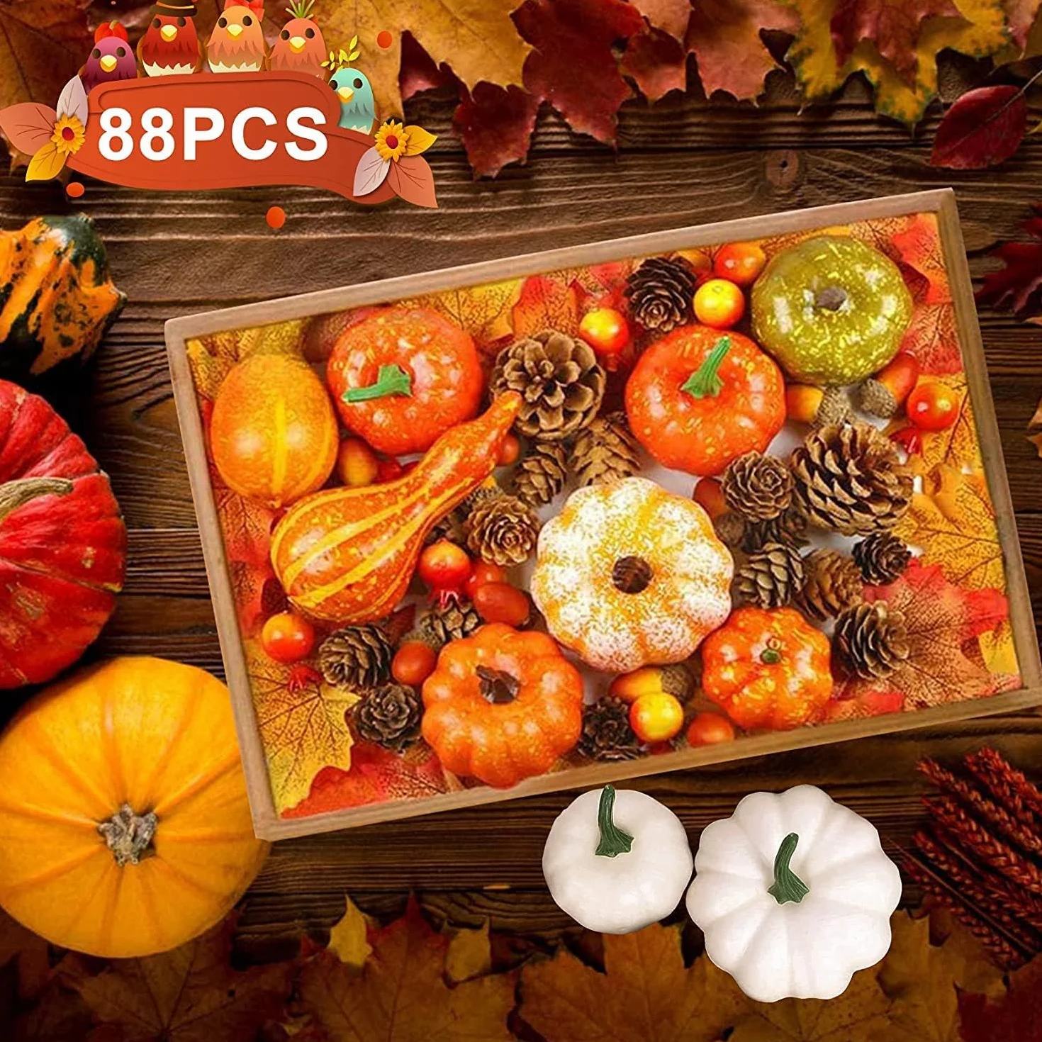 VASIN Décoration de Citrouilles Automne, 88 Pièces Citrouilles Artificielles Halloween Automne Décoration