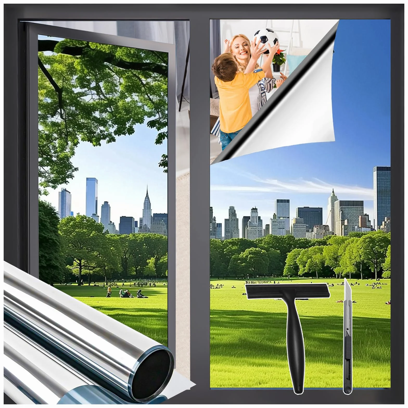 Film Fenetre Anti Regard Anti Chaleur Bon Effet Miroir 44.5×120cm 2 Pièces Anti UV Protection de la Vie Privée
