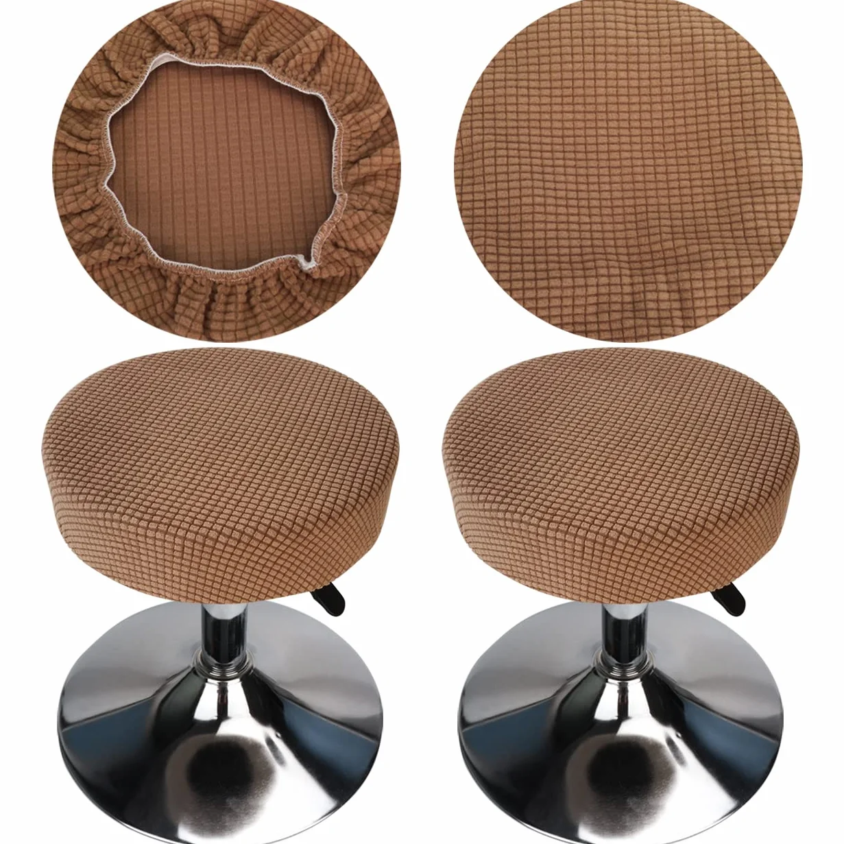 Housse Tabouret Rond 30-40cm Extensible Imperméable Lavable Doux Durable (2, Brun)