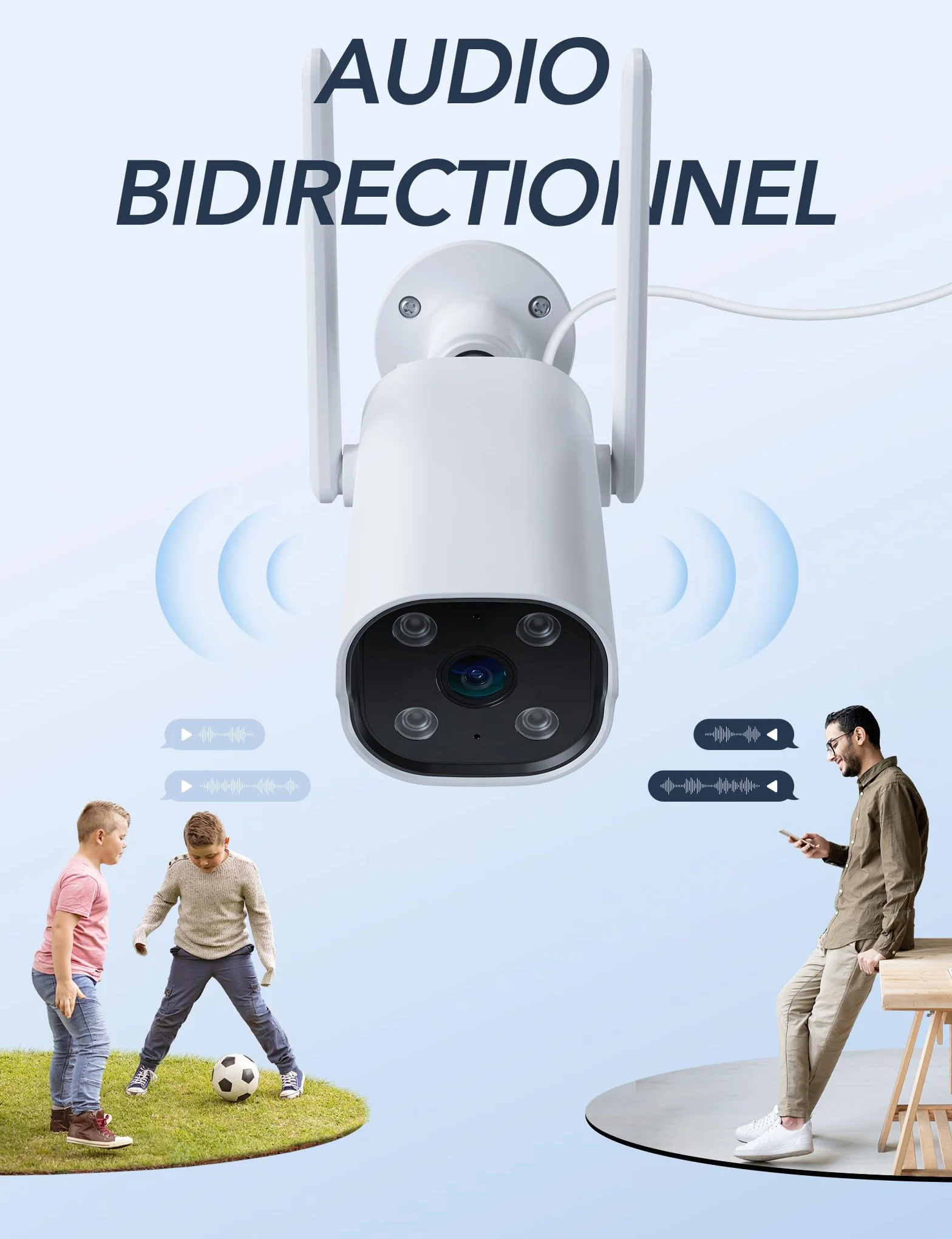 GNCC GT1Pro zewnętrzna kamera bezpieczeństwa 2K, kamera CCTV do domu, odporna na warunki atmosferyczne IP65, noktowizor, wykrywanie ruchu AI, alarm syreny, 2-drożny dźwięk (biały-2P)