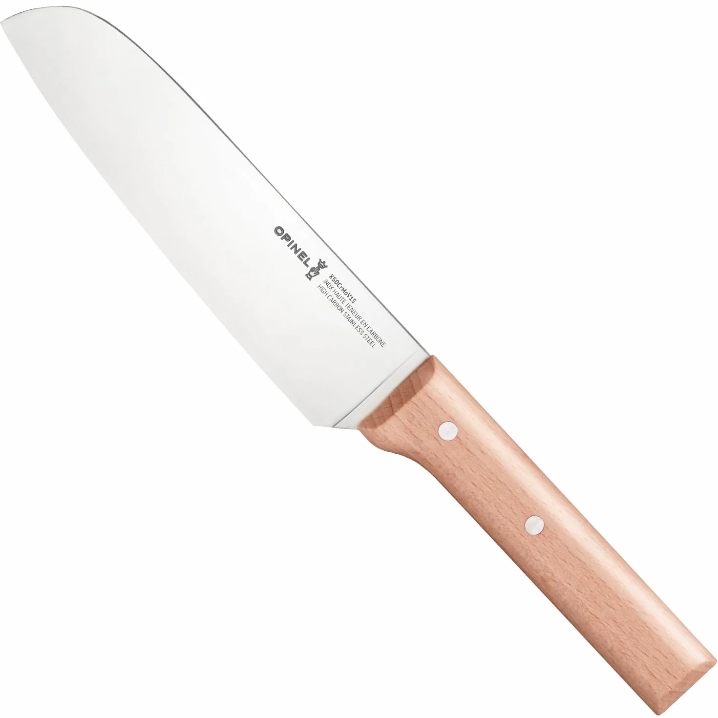Opinel - N°119 Couteau Santoku Parallèle - Lame en Acier Inoxydable, Coupe et Taille - Manche en Bois de Hêtre - Excellente Prise en Main - Garantie à Vie