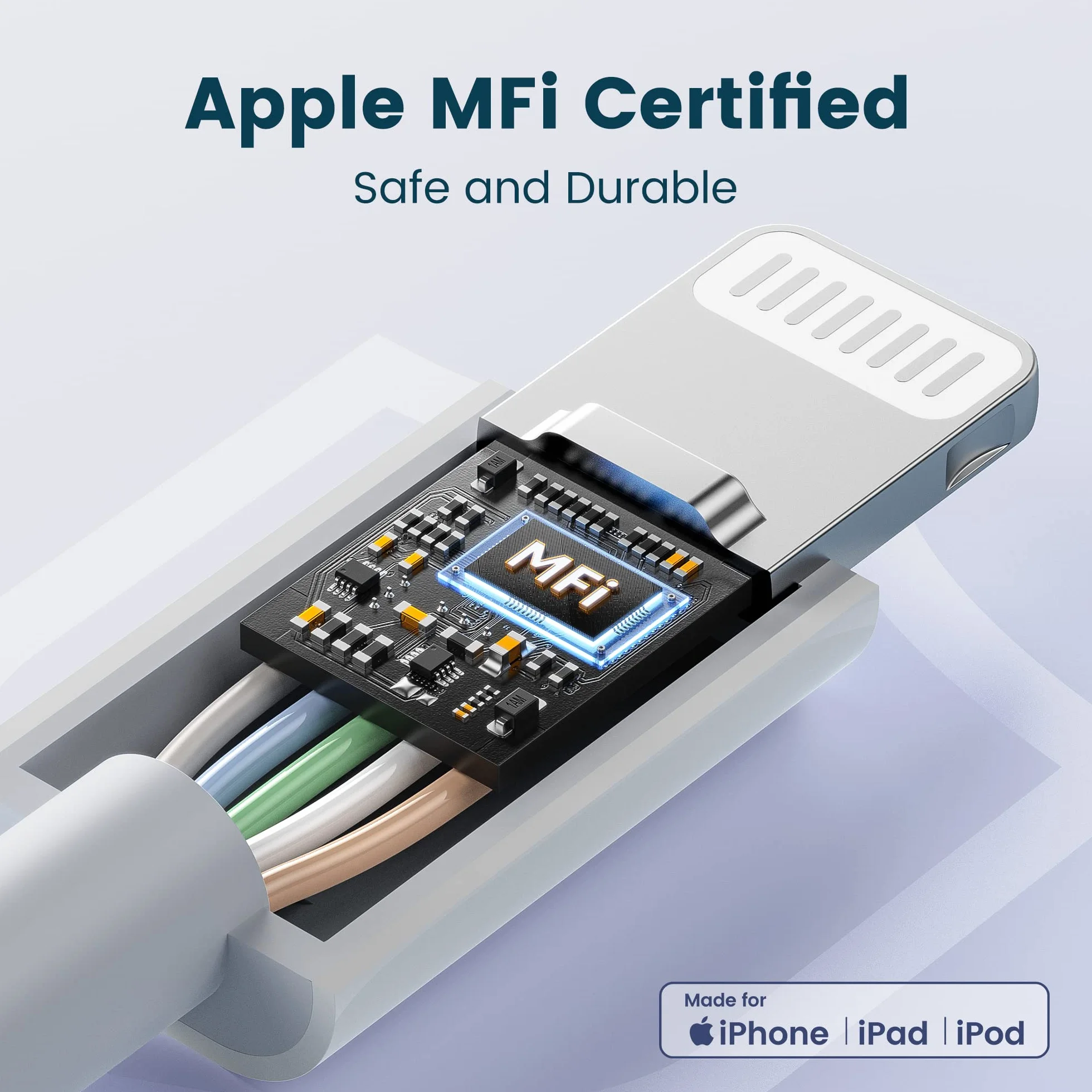 RAMPOW Câble Lightning MFi Certifié Apple, Charge Rapide USB, Ultra Résistant pour iPhone 14/14 Pro Max/13/12/11/X/XS/XR/8/7/6 iPad Pro 1M