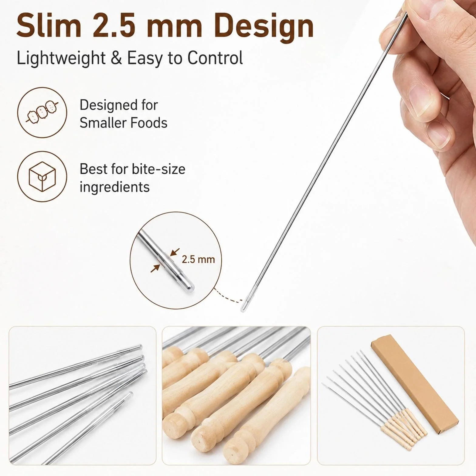 IMEEA Lot de 10 brochettes en acier inoxydable 38 cm pour barbecue