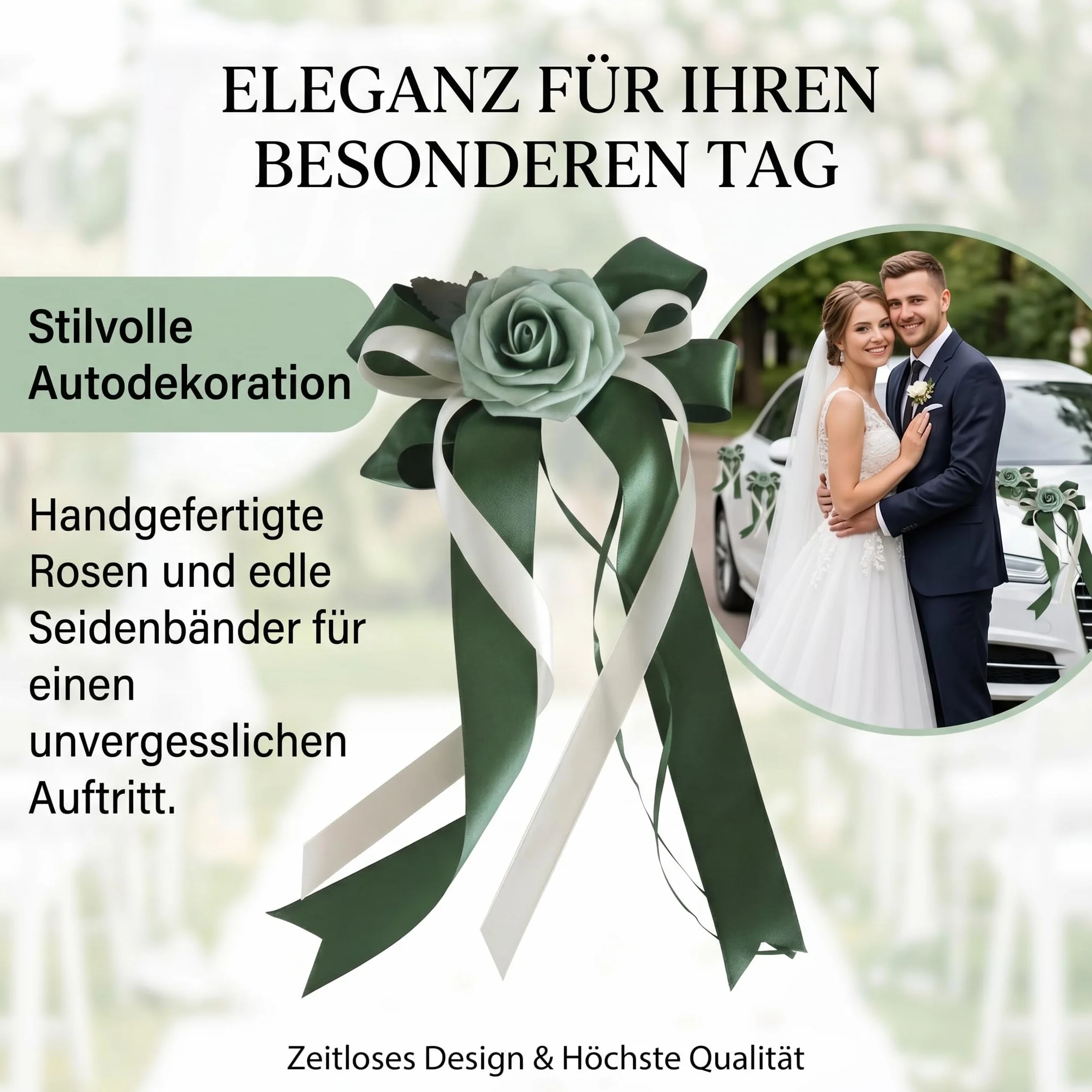 Nœud de voiture en soie simulée 4 pièces Décoration de porte Rétroviseur Mariage