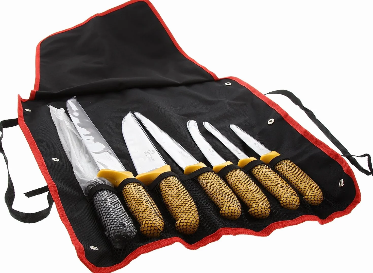 Pradel Excellence Sac Couteaux de Boucher 7 Pièces - 6 Couteaux + 1 Fusil d’Affûtage - Lames Inox Compatibles Lave-Vaisselle
