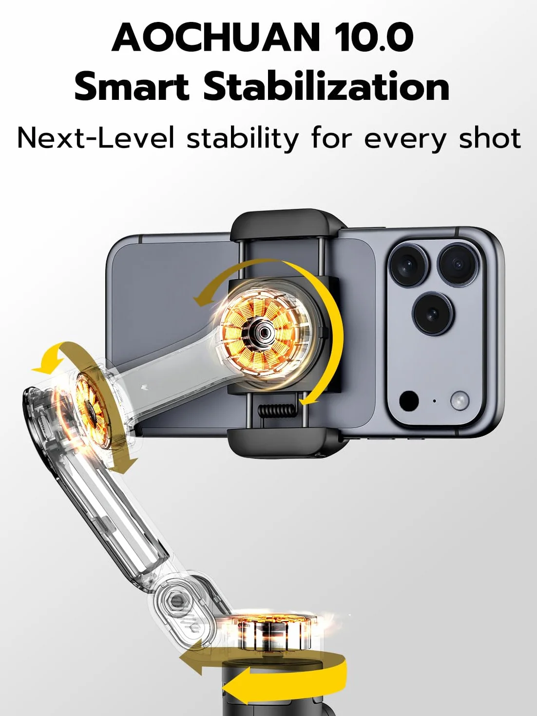AOCHUAN 3-osiowy stabilizator gimbala do iPhone'a ze śledzeniem twarzy 360°, gimbal do smartfona z otwartym statywem jednym dotknięciem, sterowanie gestami, stabilizator telefonu z magnetycznym