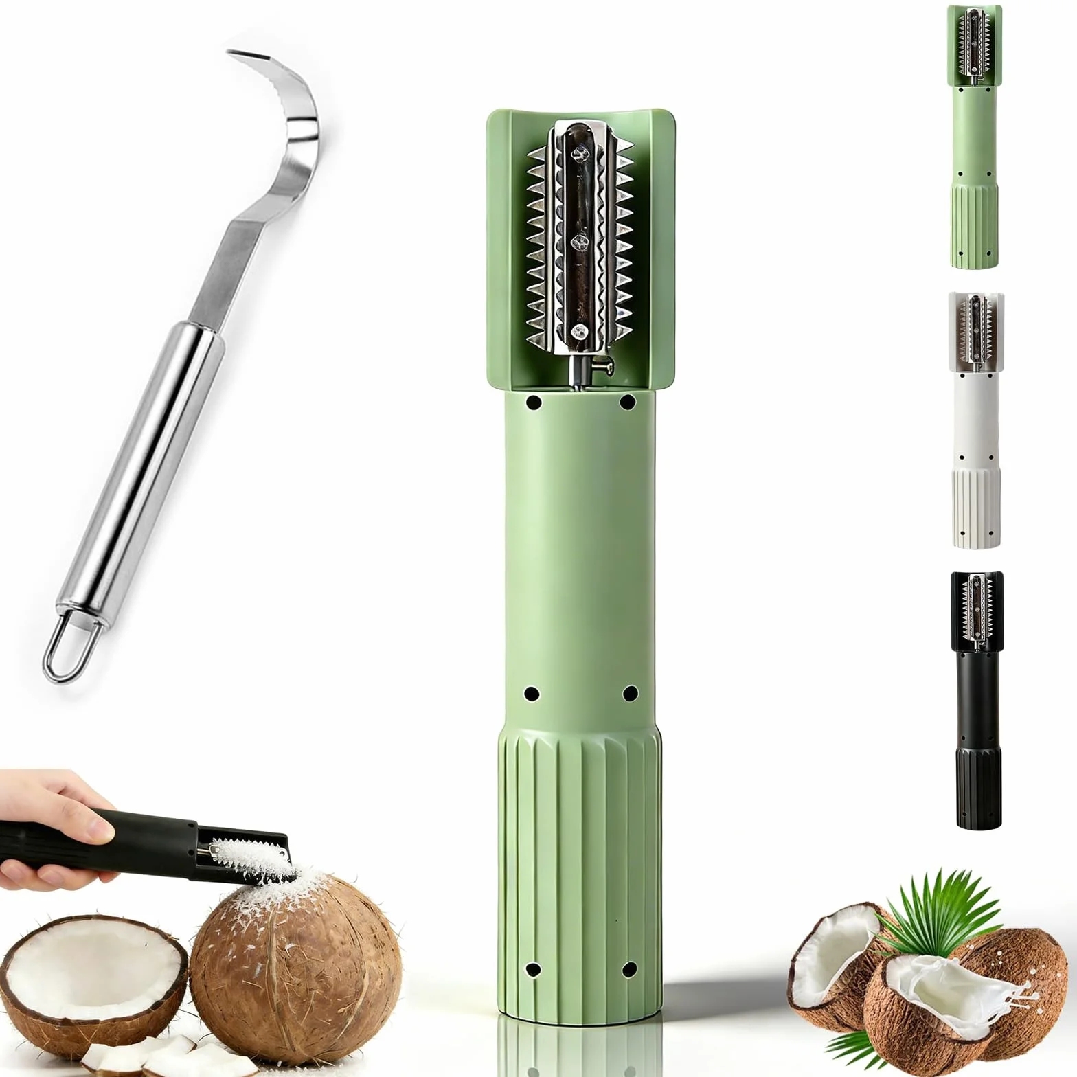 Electric Coconut Grater Machine, Portable Handheld Coconut Scraper Peeler Shredder, Wireless Automatic Anti-splash Rotating Kitchen Grater with Stainless Steel Blade, for Coconut, Fish (A)