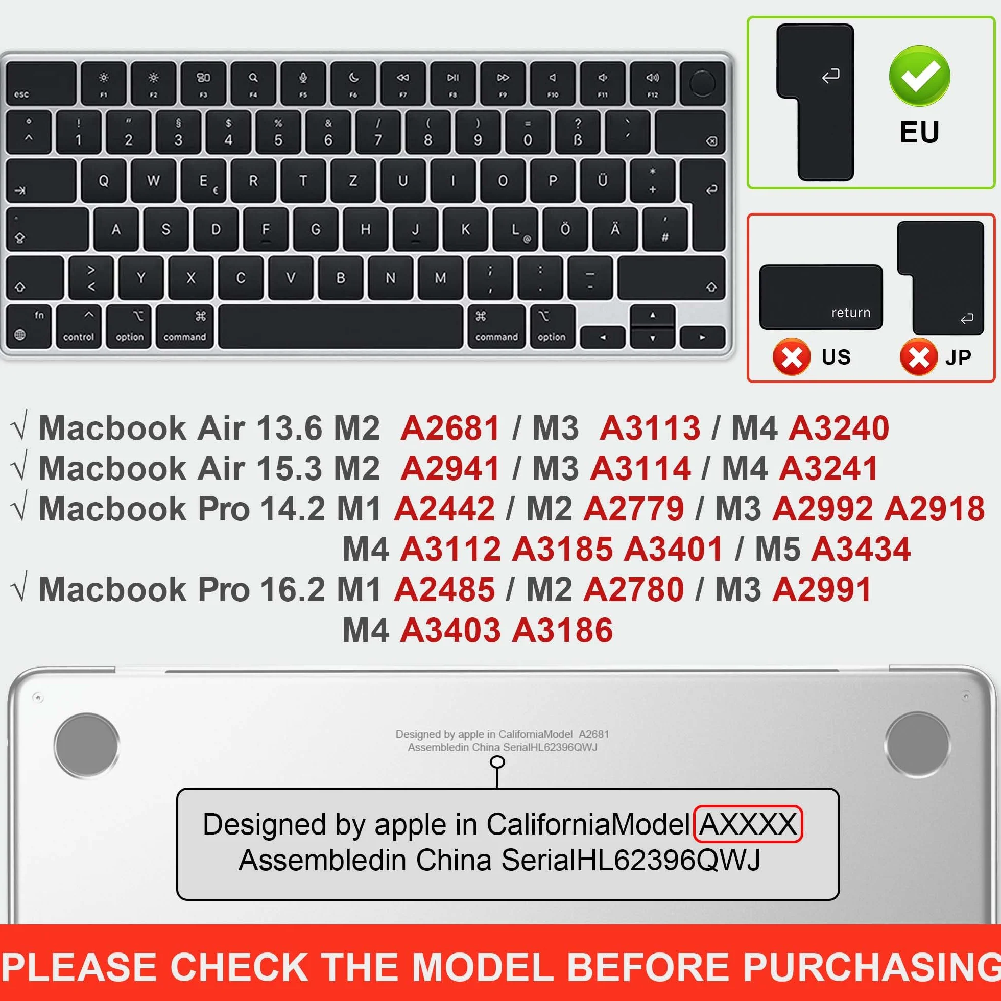 Protection Clavier Compatible MacBook Air 13.6 15 Pouces M5 M4 M3 M2 MacBook Pro 14 16 M5-M1 Pro Max EU-Layout TPU Clair