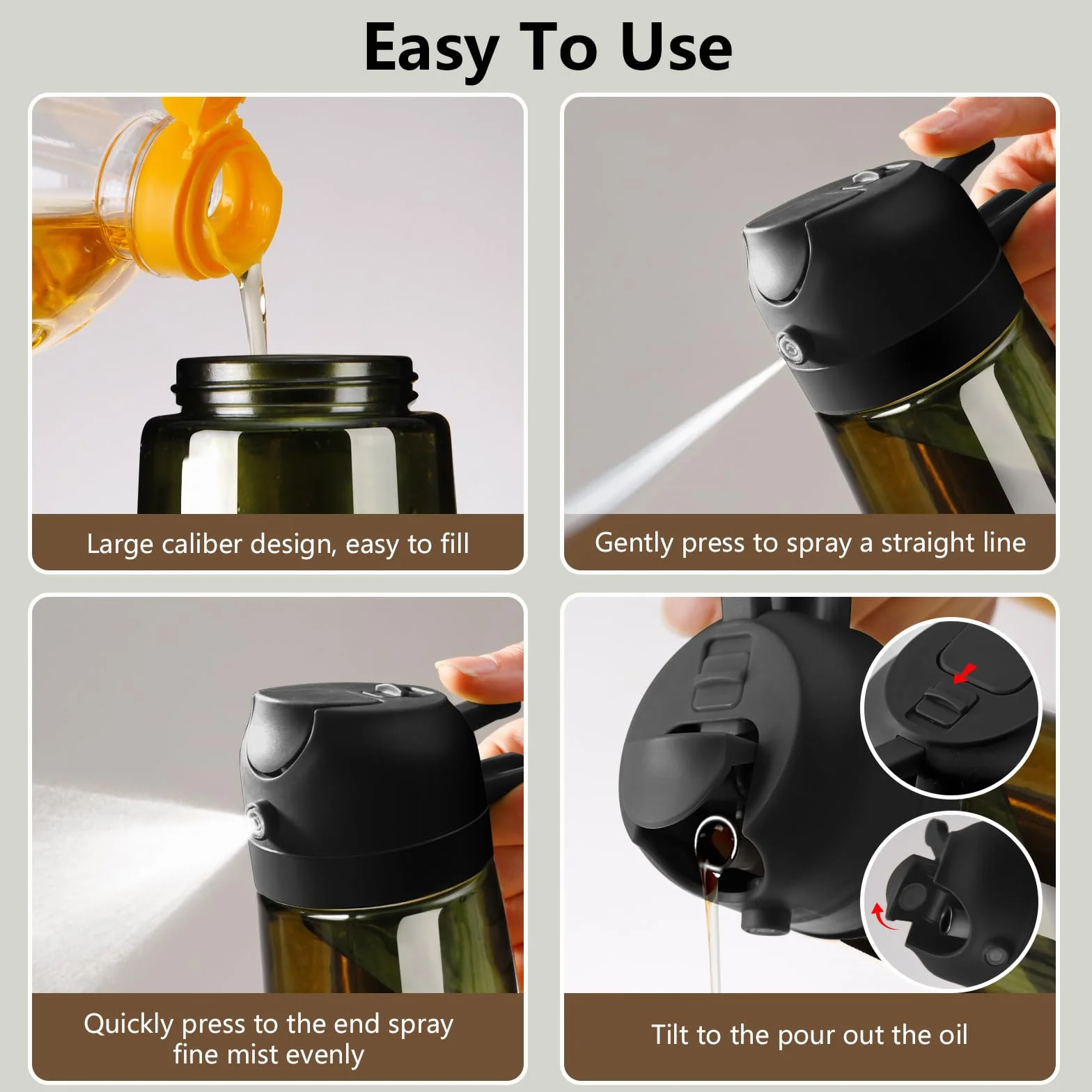 Vaporisateur à Huile 470 ml en Verre Résistant à la Lumière pour Cuisine Friteuse Air Salade Barbecue