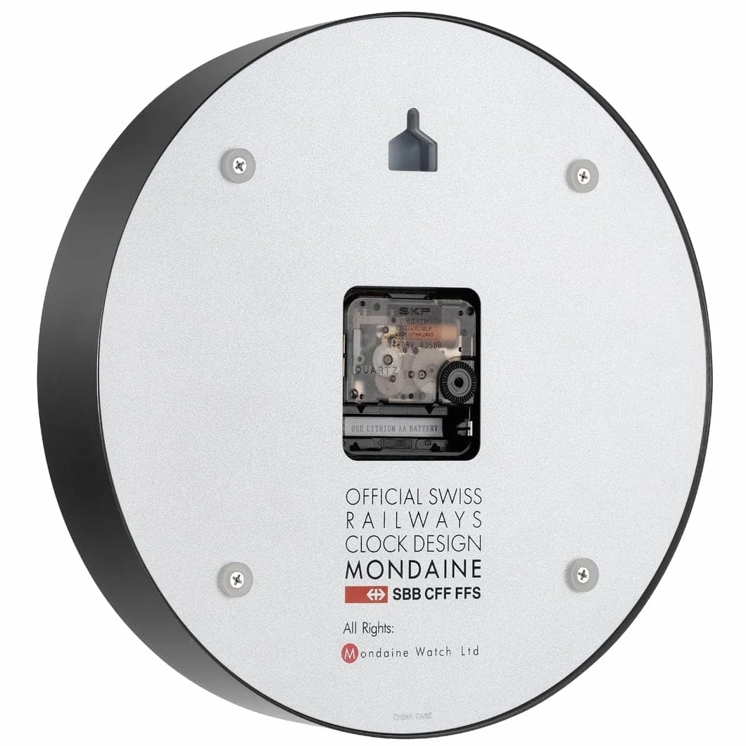 Mondaine Horloge de Gare Suisse Officielle 25 cm Quartz Aluminium Noir Verre minéral trempé