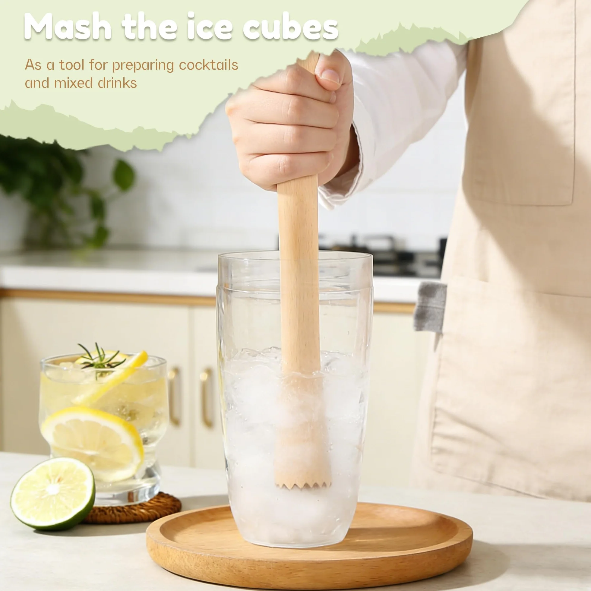 Pilon de Bar en Bois, Broyeur à Cocktail pour Menthe et Boissons aux Fruits