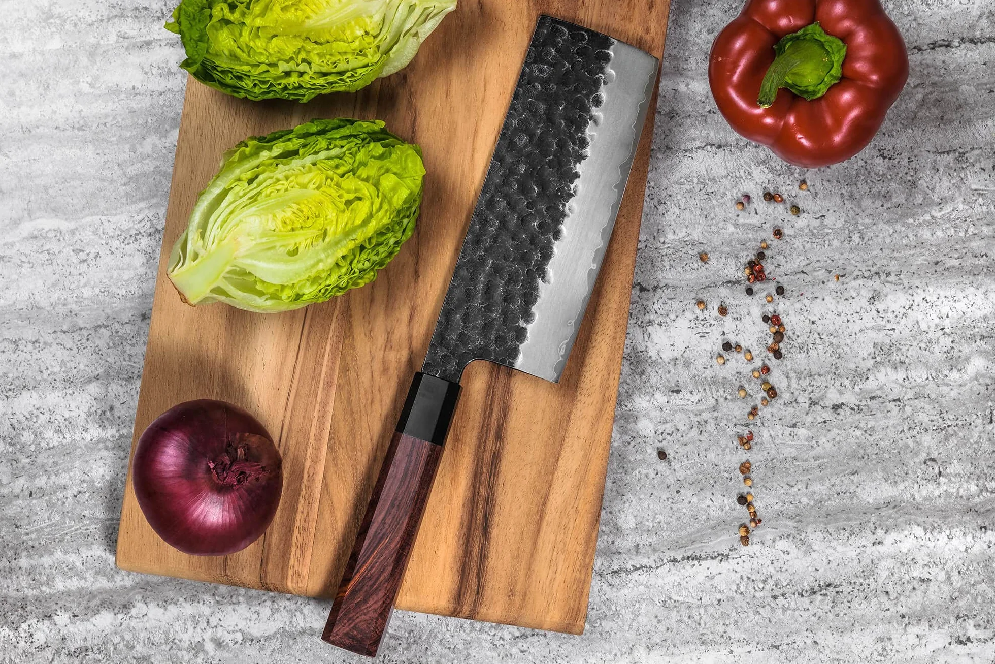 Séquoia San Mai - Couteau Nakiri Design Japonais Spécial Légumes Lame 17cm 3 Couches Carbone Manche Bois de Séquoia - Vendu dans un Coffret