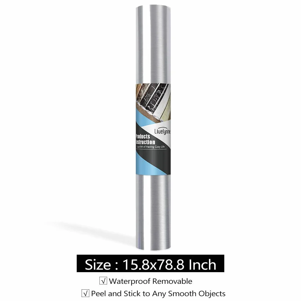 Livelynine Papier Peint en Acier Inoxydable Effet Nickel Brossé Imperméable Résistant à l’Huile Crédence Adhésive 40CM*2M