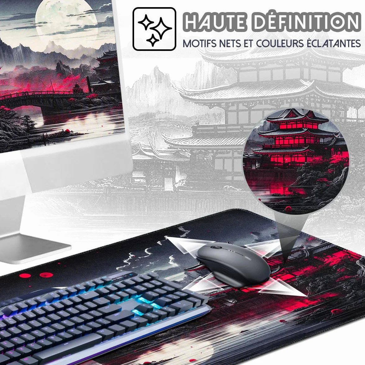 Zindoo Tapis de Souris XXL Gamer 900 x 400mm Haute Précision Bords Cousus Base Antidérapante