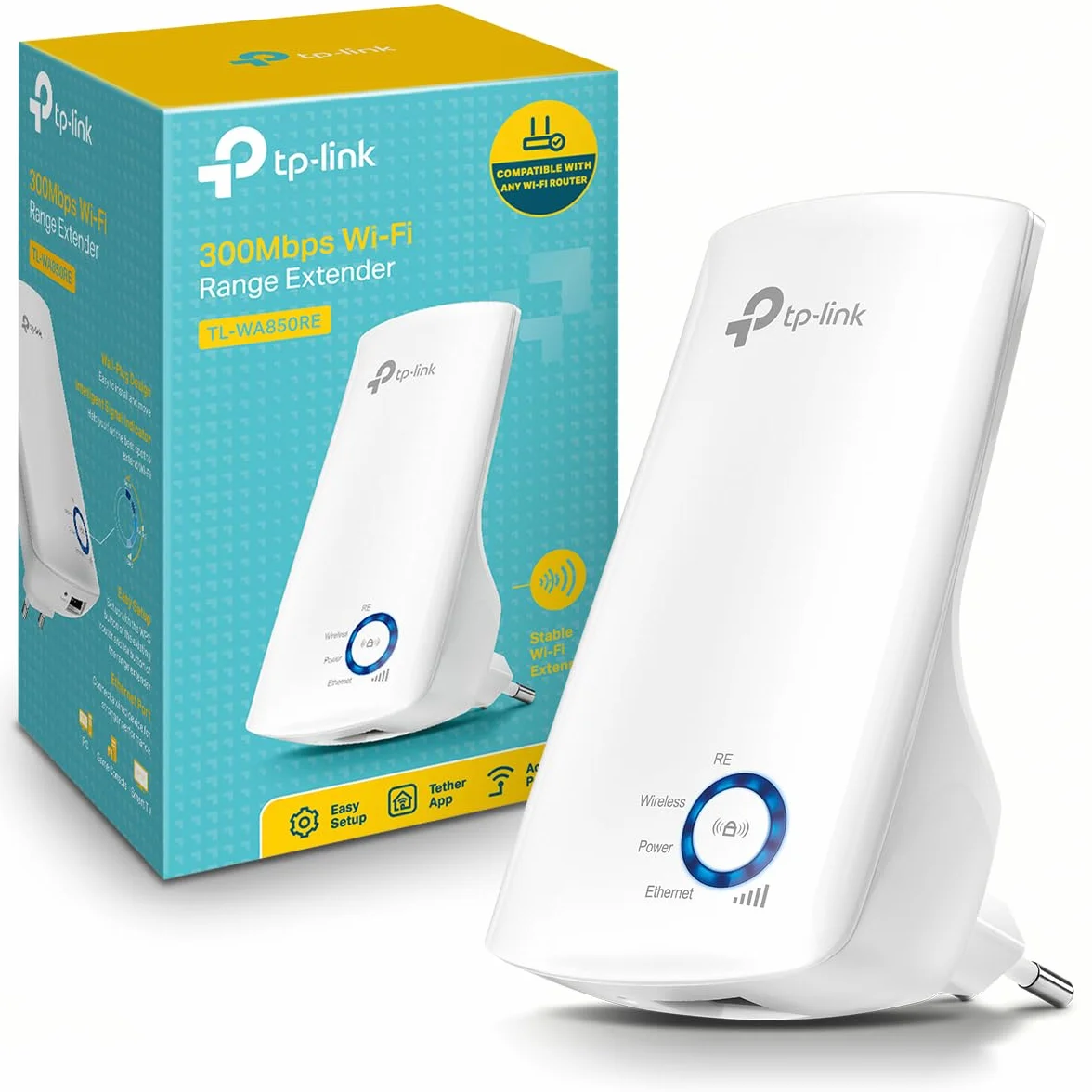 TP-Link TL-WA850RE Répéteur WiFi N300, Amplificateur WiFi, 1 Port Ethernet, 90㎡
