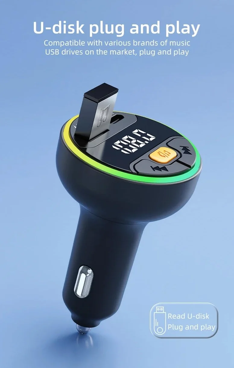 Samochodowy transmiter FM Bluetooth 5.3 Handsfree Wireless Car Kit USB C, ładowarka samochodowa, radio Fm, modulator MP3, adapter