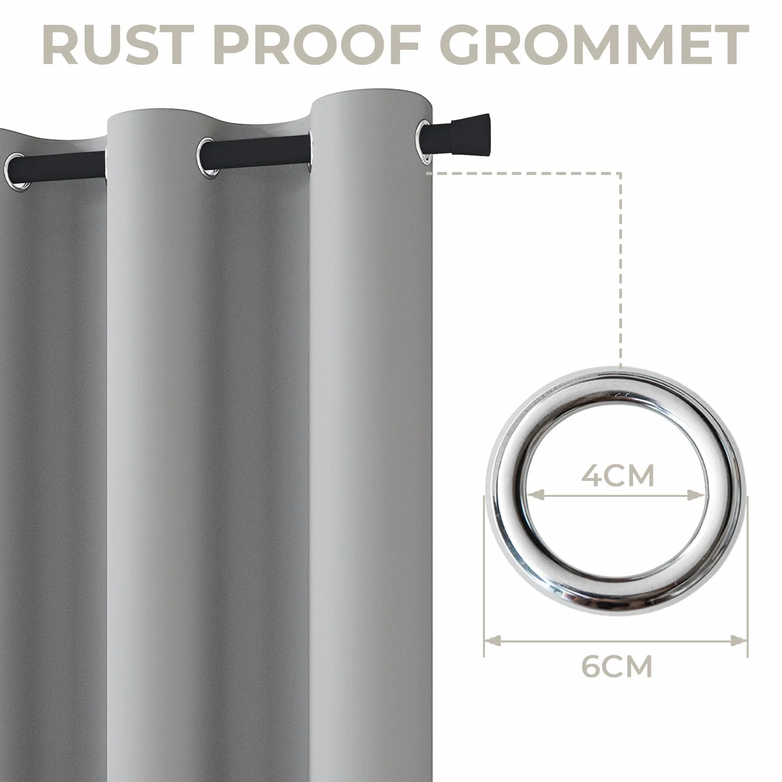 Rideau Thermique Isolant Anti Froid avec Tringle Extensible, 195x132 cm, Gris Argenté