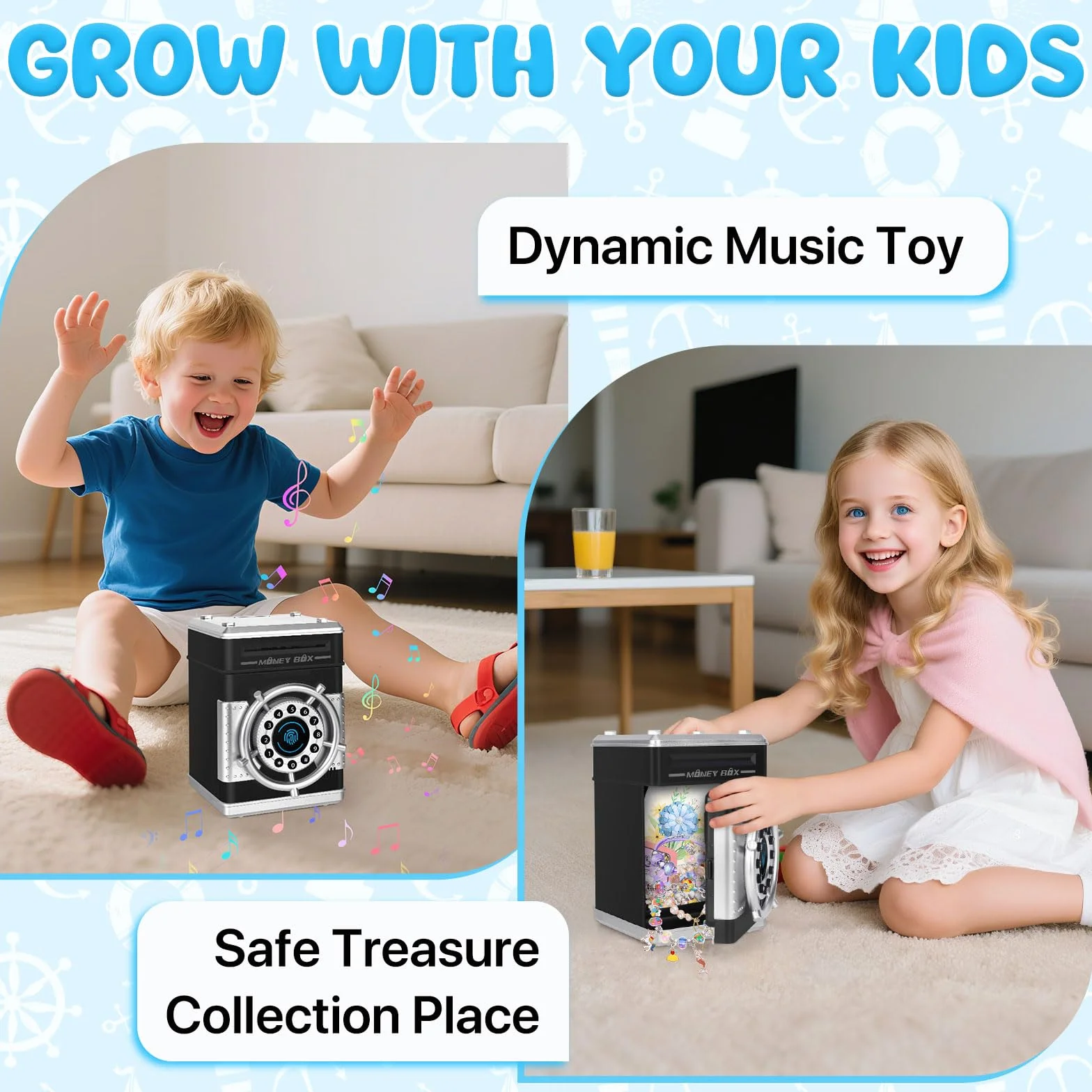 Tirelire Electronique pour Enfant avec Coffre Fort, Code de Sécurité et Musique, Cadeau Anniversaire Noël 3-7 Ans Noir