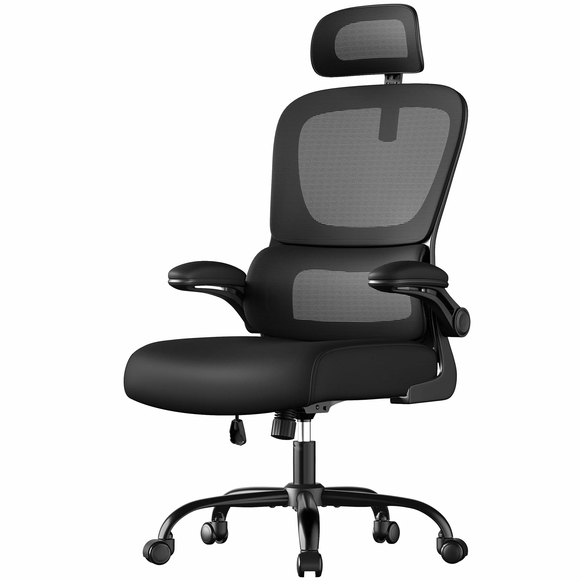 SONGMICS Chaise de Bureau Ergonomique Tissu Maille Respirant Double Couche Soutien Lombaire Adaptatif Appui-Tête Réglable Noir d’Encre