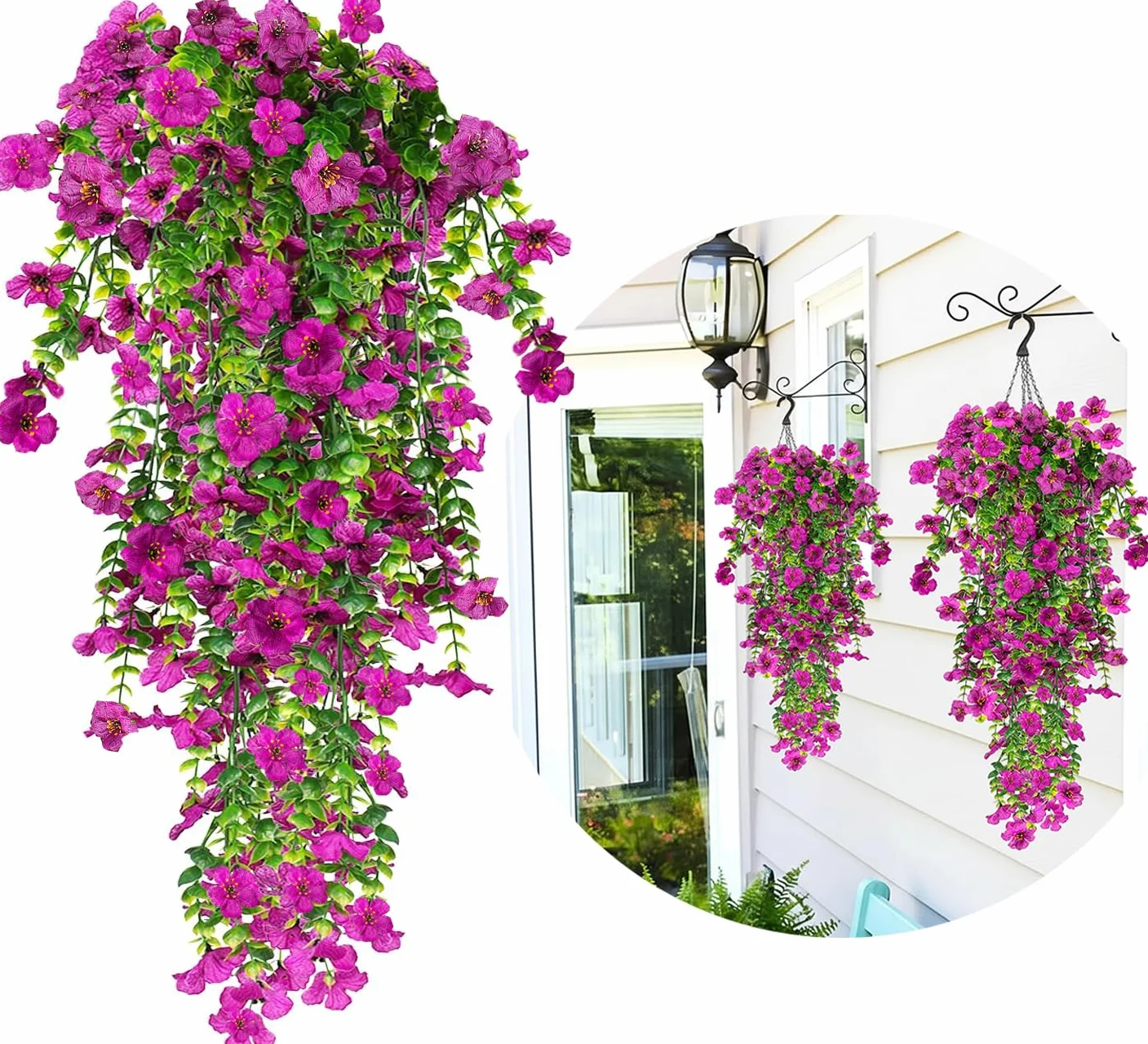 Fleurs Artificielles Suspendues Résistant aux UV 77cm Violet Lot de 4