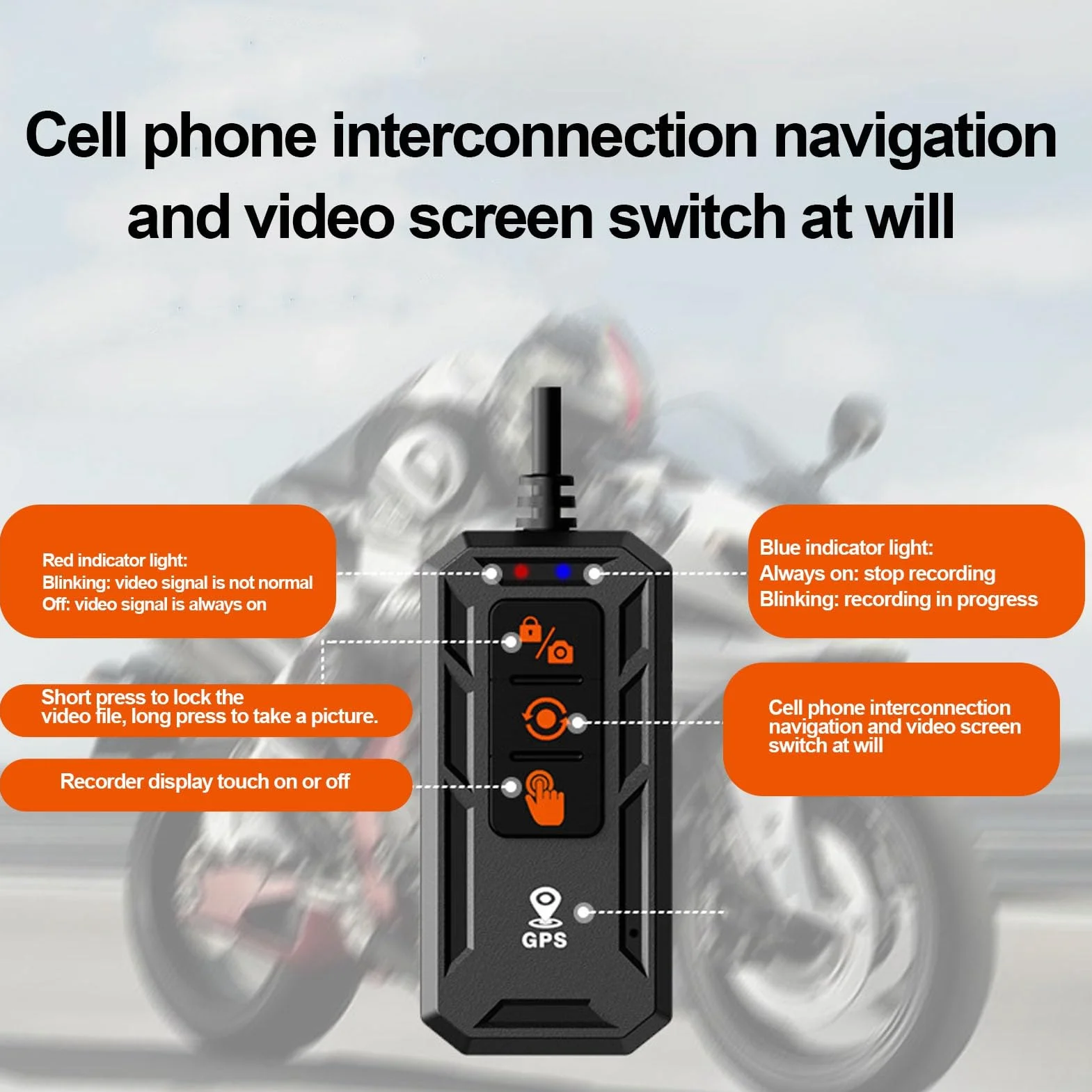 Kamera na deskę rozdzielczą Motocykla 1440P z Podwójnym Aparatem, Ekran 6,25 Cala z Przodu i z Tyłu Motocykla DVR, wodoodporność IP67, Bezprzewodowa Funkcja CarPlay i Auto, GPS,
