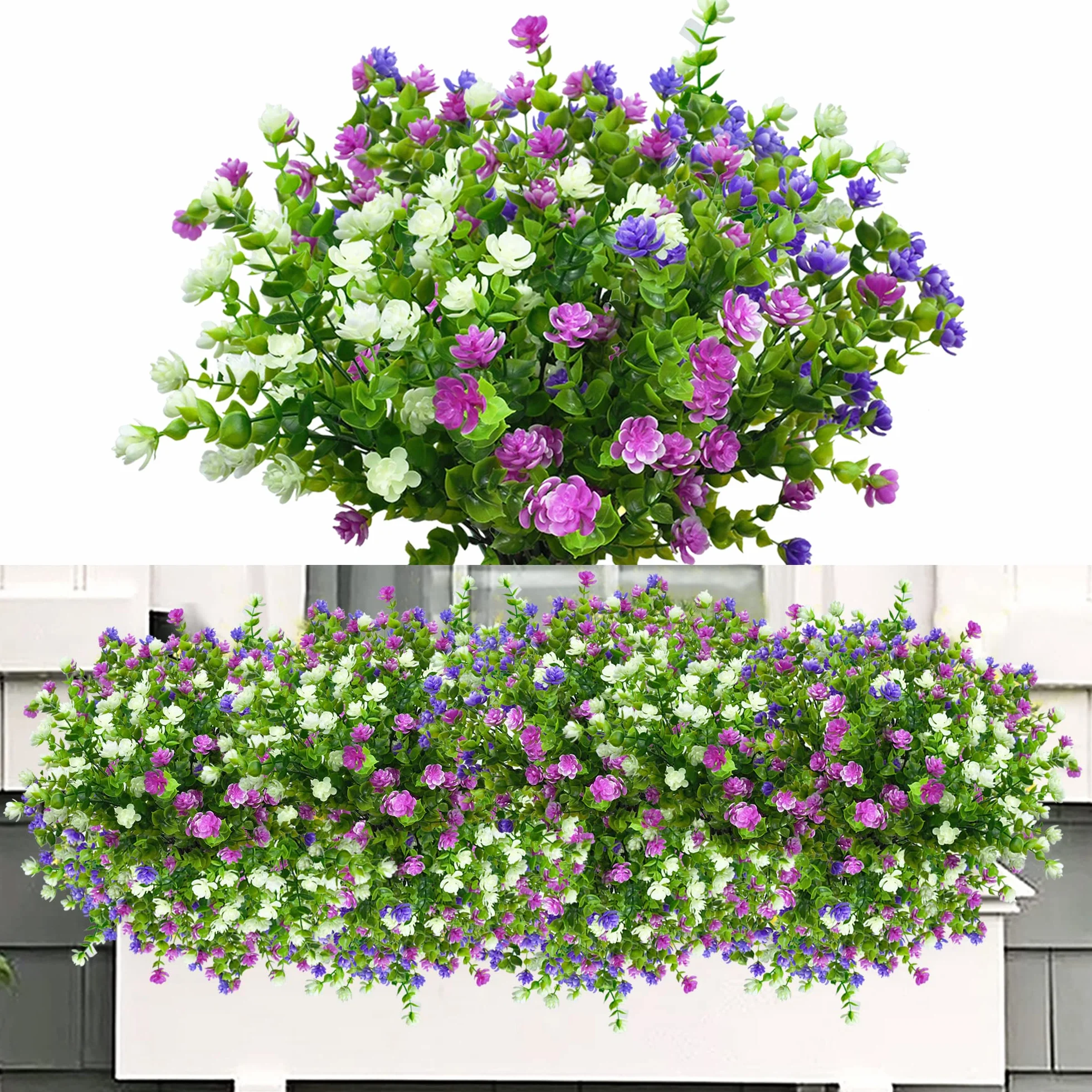 Fleurs Artificielles Extérieures Résistantes aux UV 6 Pièces Plastique Fausse Décoration Jardin Balcon
