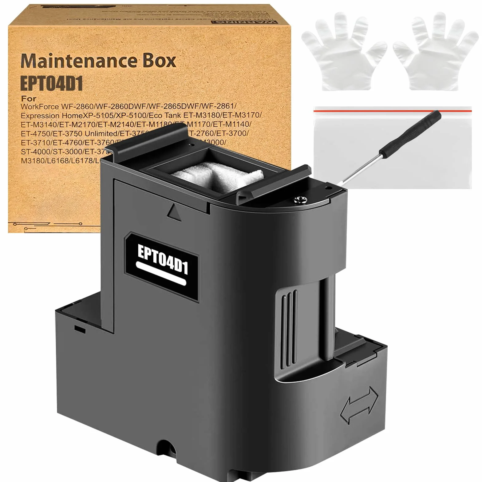 T04D1 04D1 Boîte d'entretien d'encre Compatible pour Epson XP 5100 5105 5150 Workforce WF 2860 2865 ET-M2750 ET-4750 ET-M2140 ET-M3140 ET-M3170 ET-M3180 ET-M1180