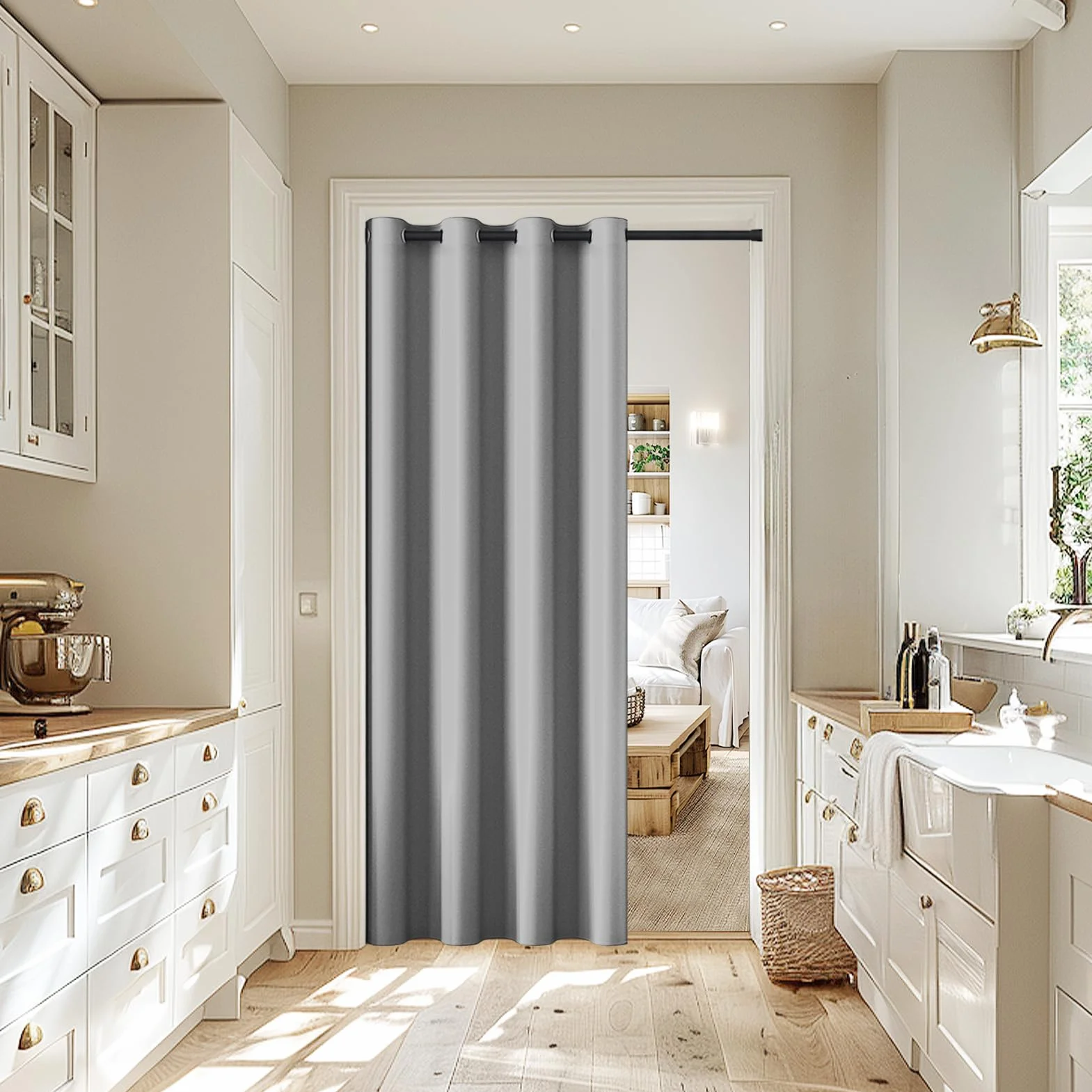 Rideau Thermique Isolant Anti Froid avec Tringle Extensible, 195x132 cm, Gris Argenté