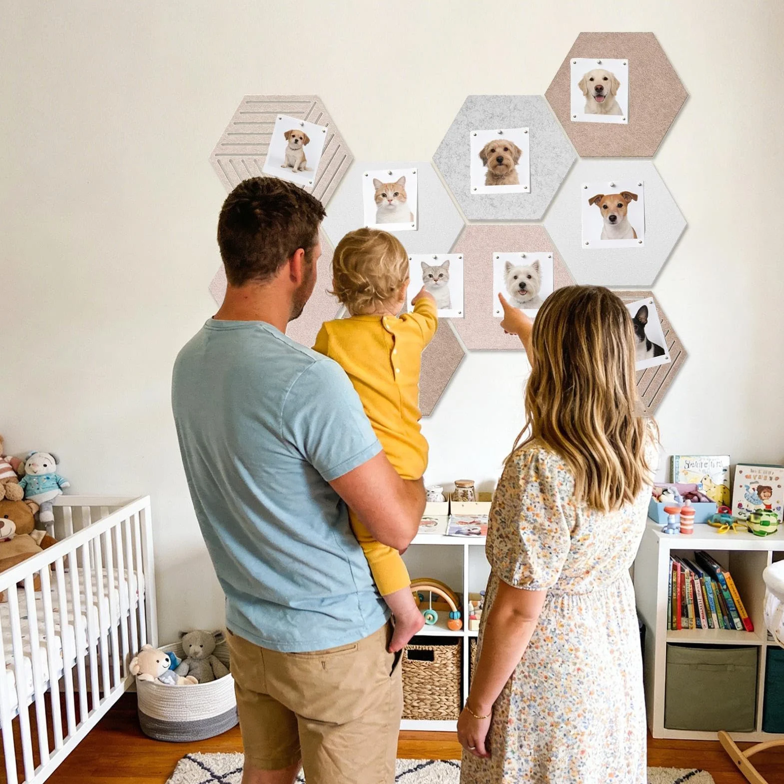 Tableau d'affichage hexagonal en feutre 30 x 26 x 0,9 cm autocollant fibre de polyester