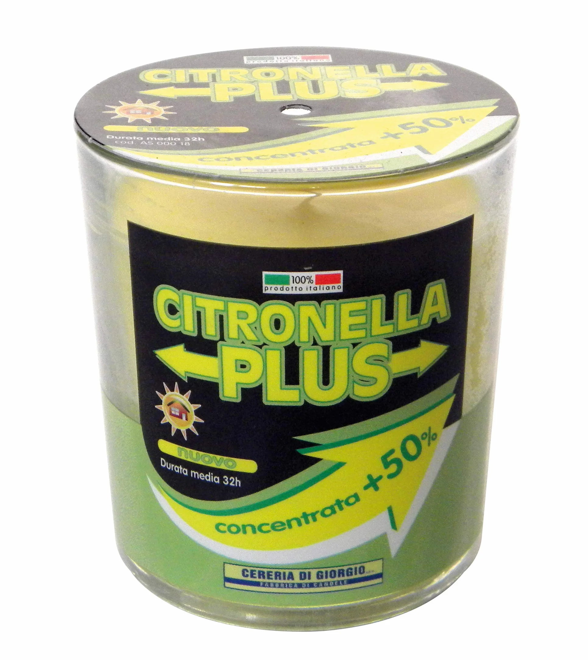 Cereria Di Giorgio Bougie en verre Plus Citronnelle de Java Anti Moustiques 32 Heures 7 cm