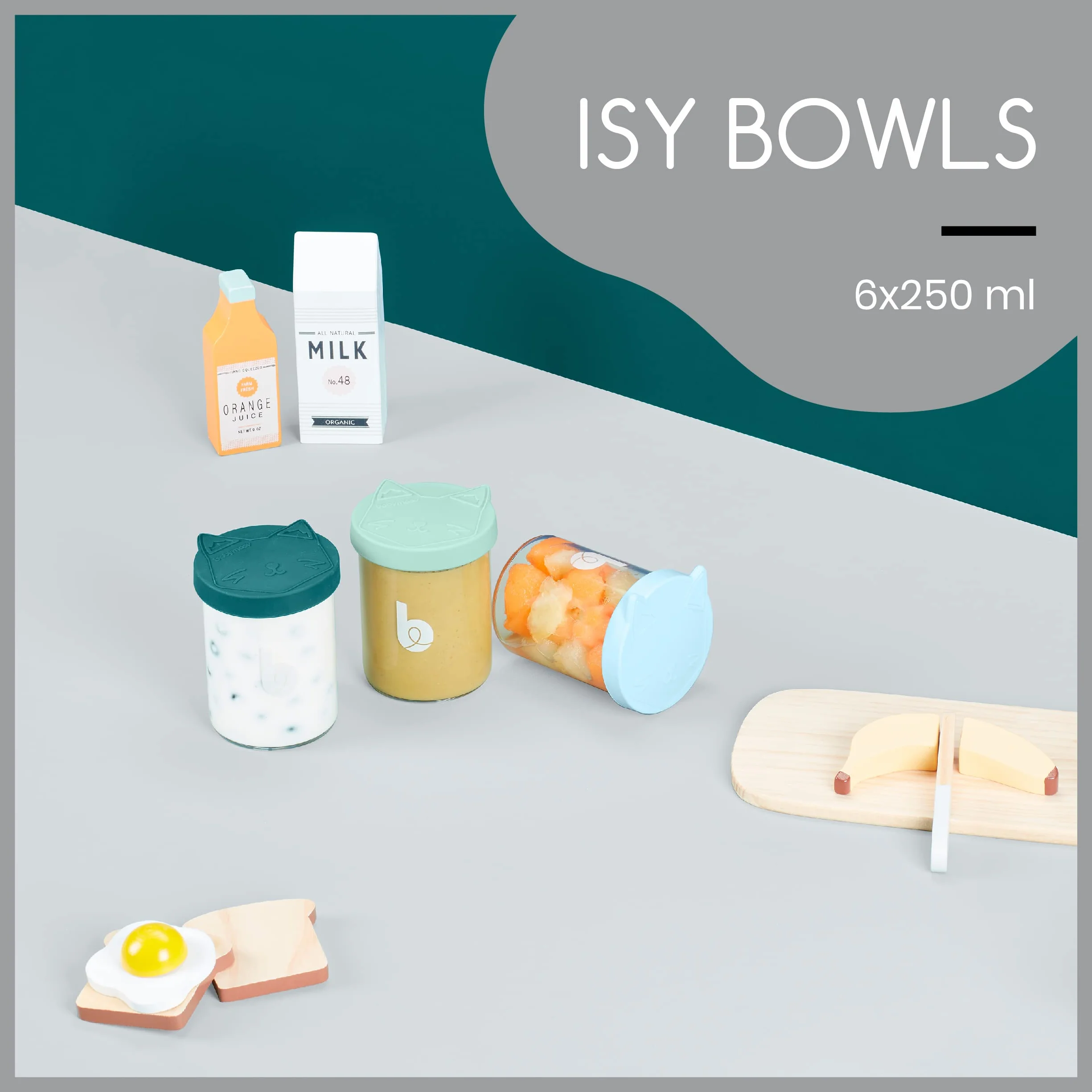 Babymoov ISY BOWLS 6 Pots de Conservation en Verre Borosilicate 250 ml Hermétiques