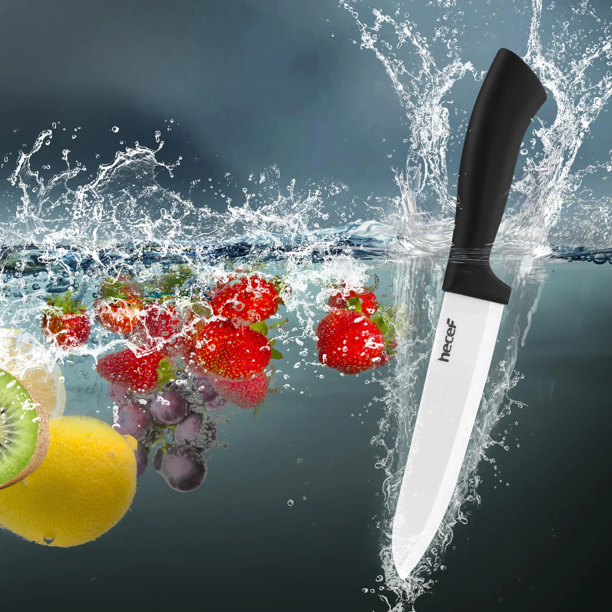 Couteau Céramique Cuisine 3 Pièces Set, 6" Chef, 4" Fruits, 3" Office Blanc
