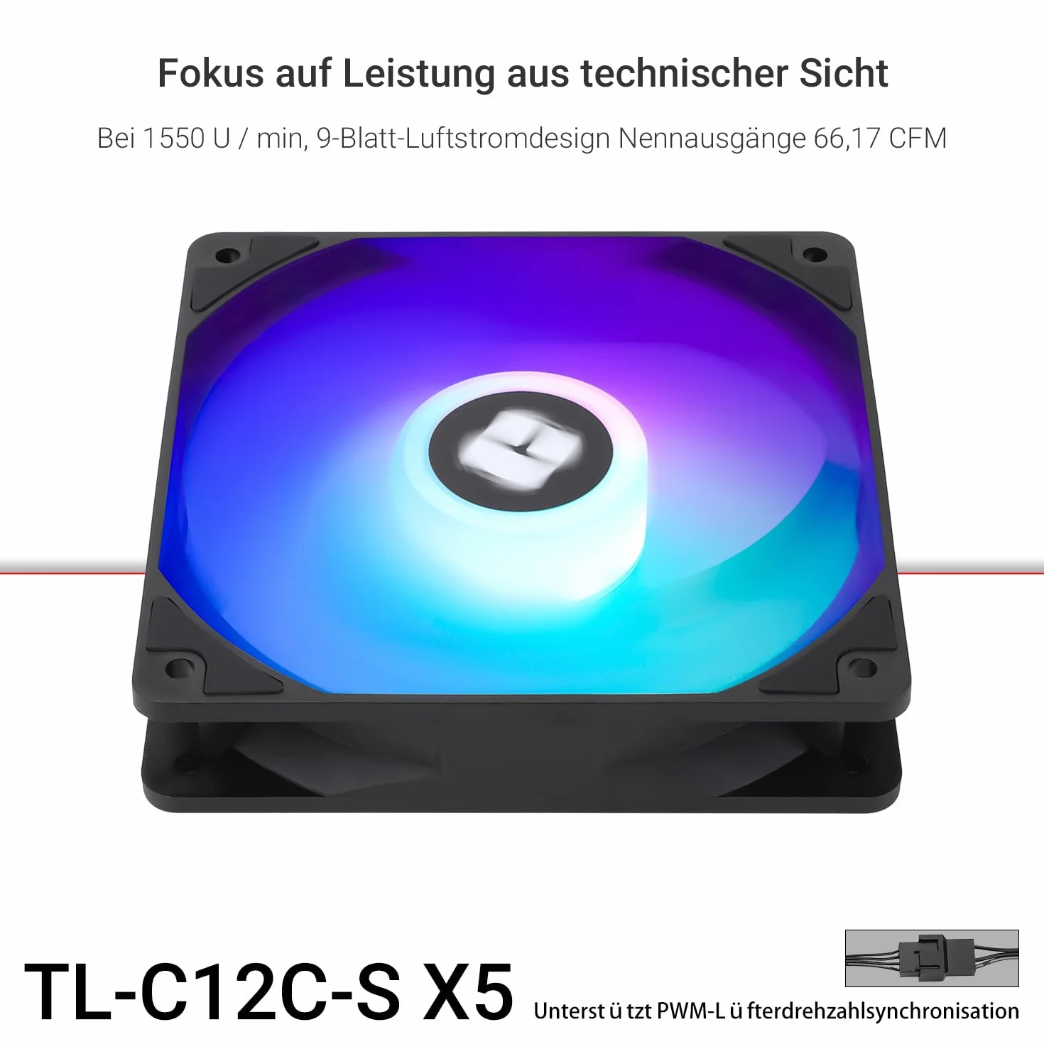 TR-Thermalright TL-C12C-S X5 120 mm CPU PWM ARGB wentylator, 1550 RPM Silent Cooling, czarny wentylator CPU, 5 sztuk, można sparować z obudową / chłodnicą procesora