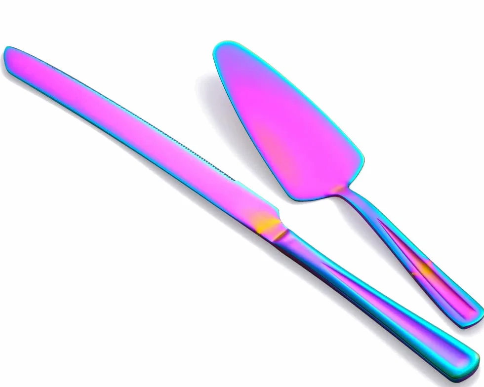 GoGeiLi Couteau et serveur à gâteau arc-en-ciel en acier inoxydable pour mariage