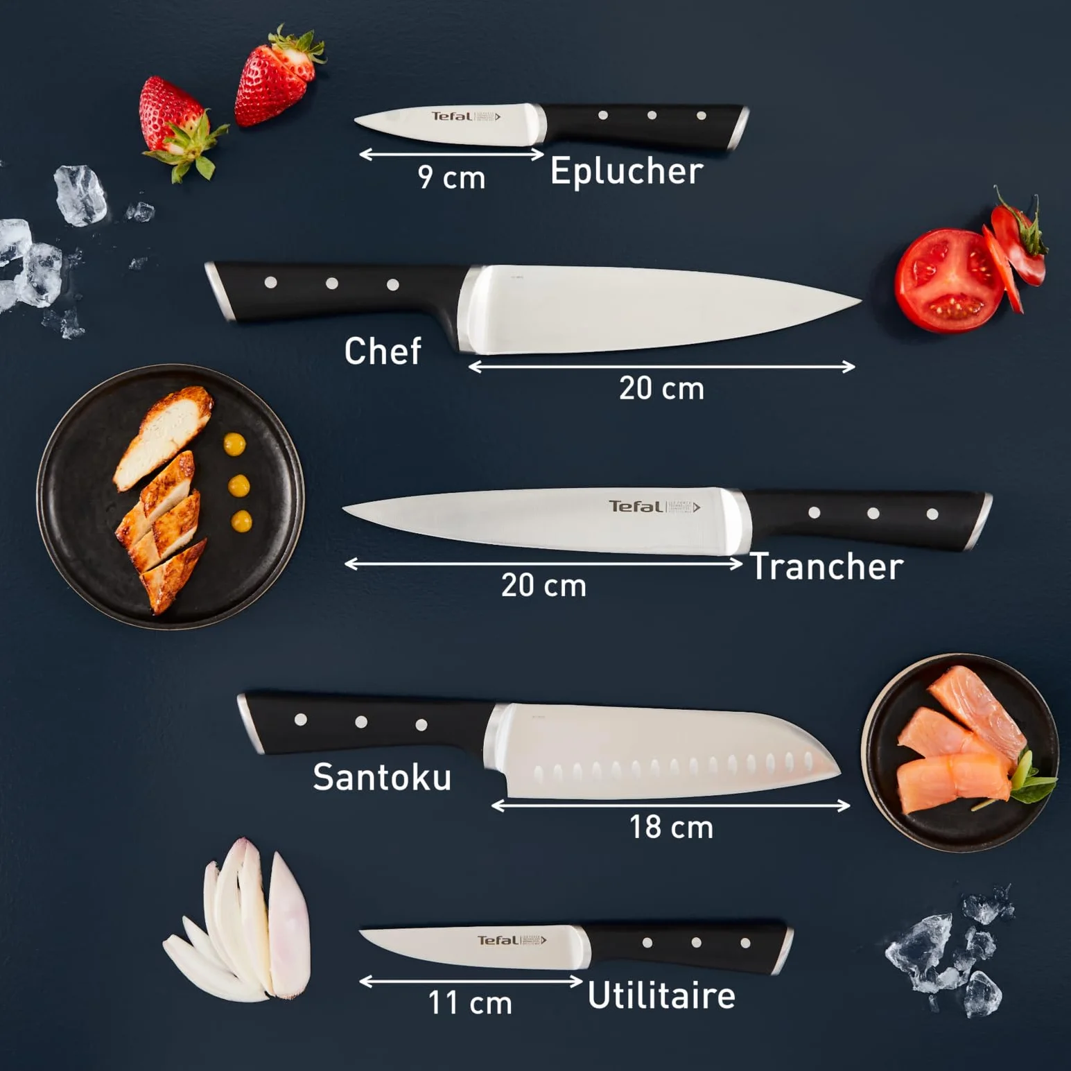 Tefal Bloc couteaux de cuisine Ice Force Ensemble 6 pièces Lame acier inoxydable allemand Garantie 10 ans K232S574