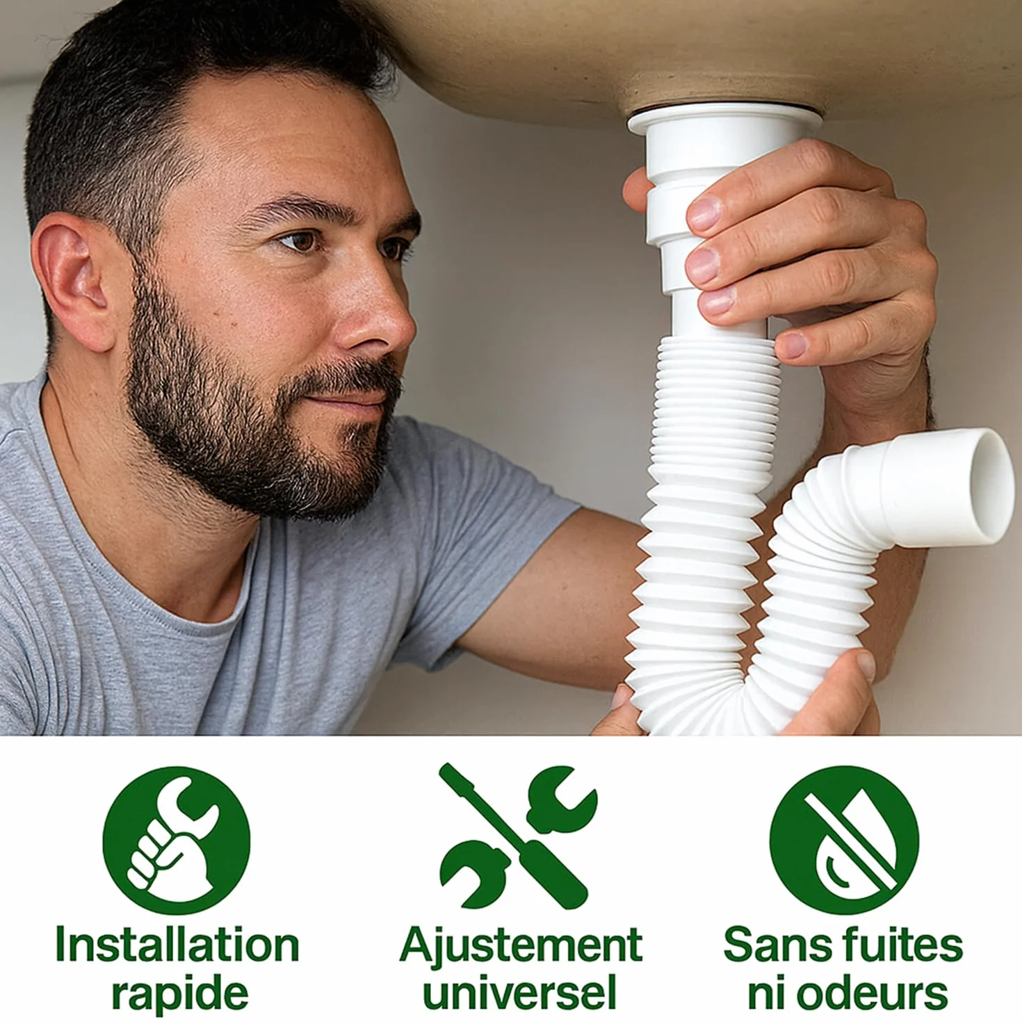 Siphon lavabo universel 32/40 mm réglable extensible adaptateur inclus