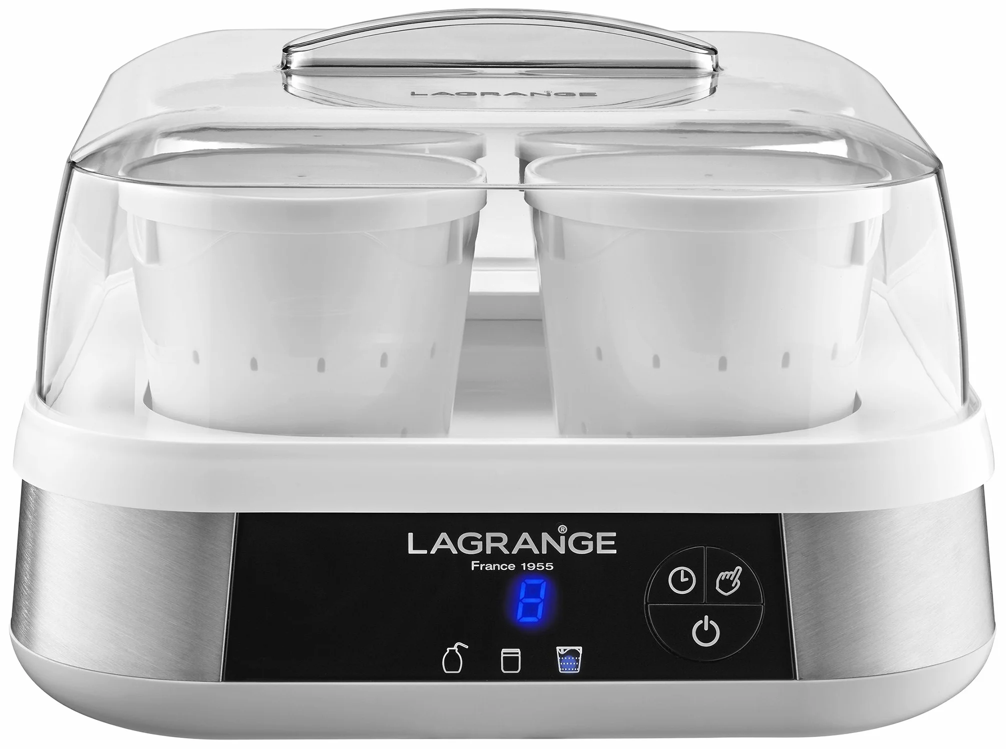 LAGRANGE, Yaourtière-Fromagère ligne, 1,5 L, fabrication française, 9 pots en verre, 4 pots à faisselle, programmable, arrêt automatique, signal sonore, 18 W, 459602
