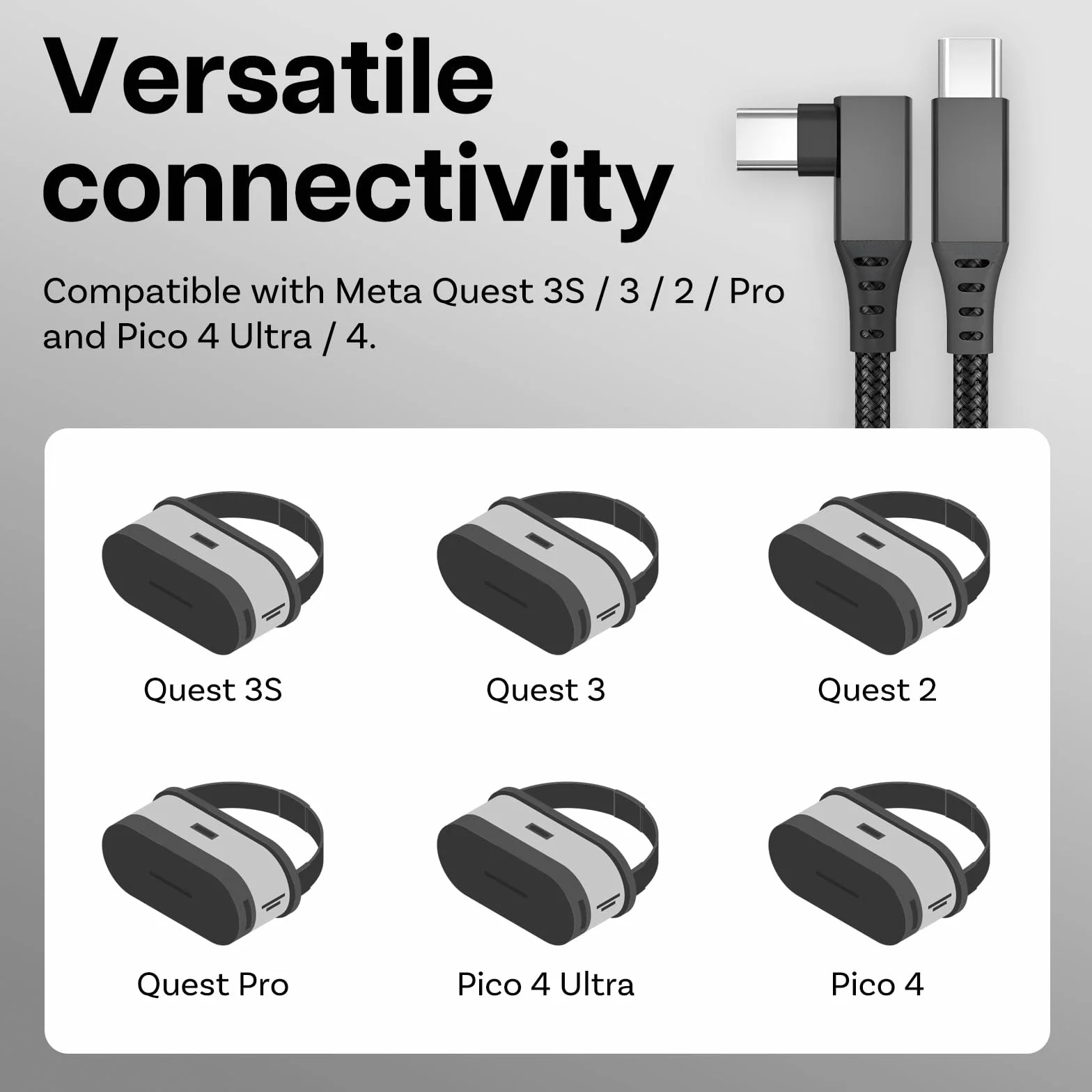 VR Link Kabel USB-C na USB-C do Meta Quest 3S / 3/2 / Pro, Pico 4 Ultra / 4 i PC/Steam VR firmy MMOBIEL – Kabel 90 Stopni Nylon w Oplocie Typu C do słuchawek VR do Gier - 5m - Czarny