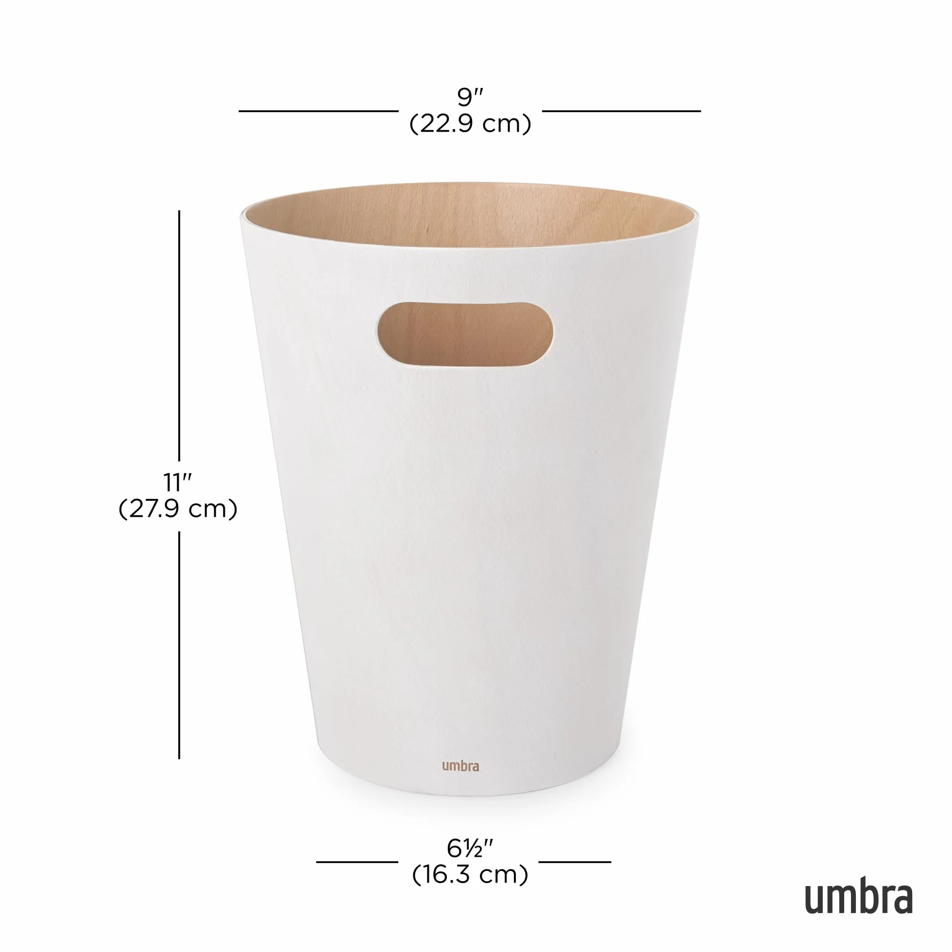 Umbra Woodrow Poubelle Corbeille À Papier Moderne Bois 7.5 L Salle De Bain Bureau Hêtre Commun Blanc/Naturel